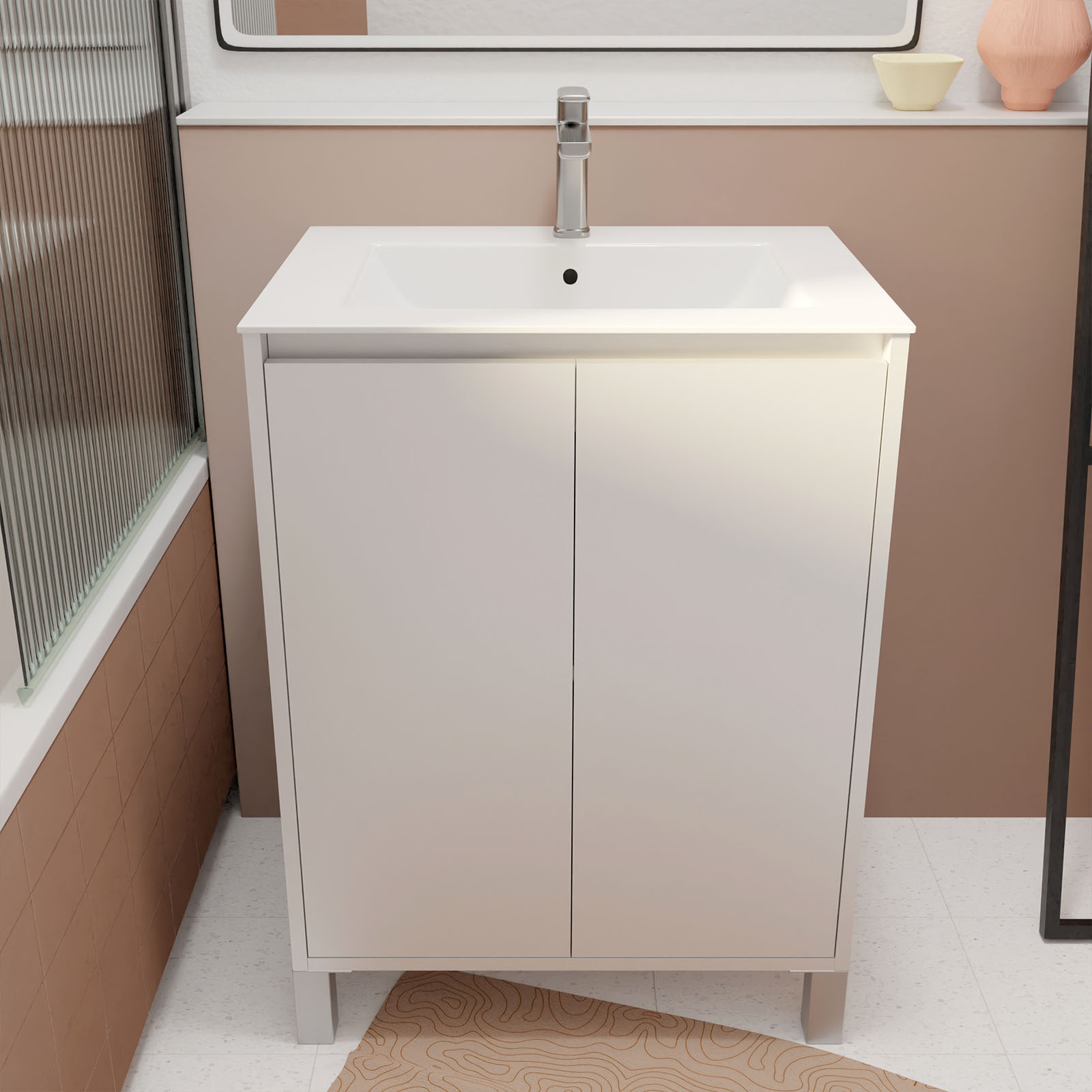 Meuble de salle de bains sur pieds avec 2 portes et vasque — vue 3