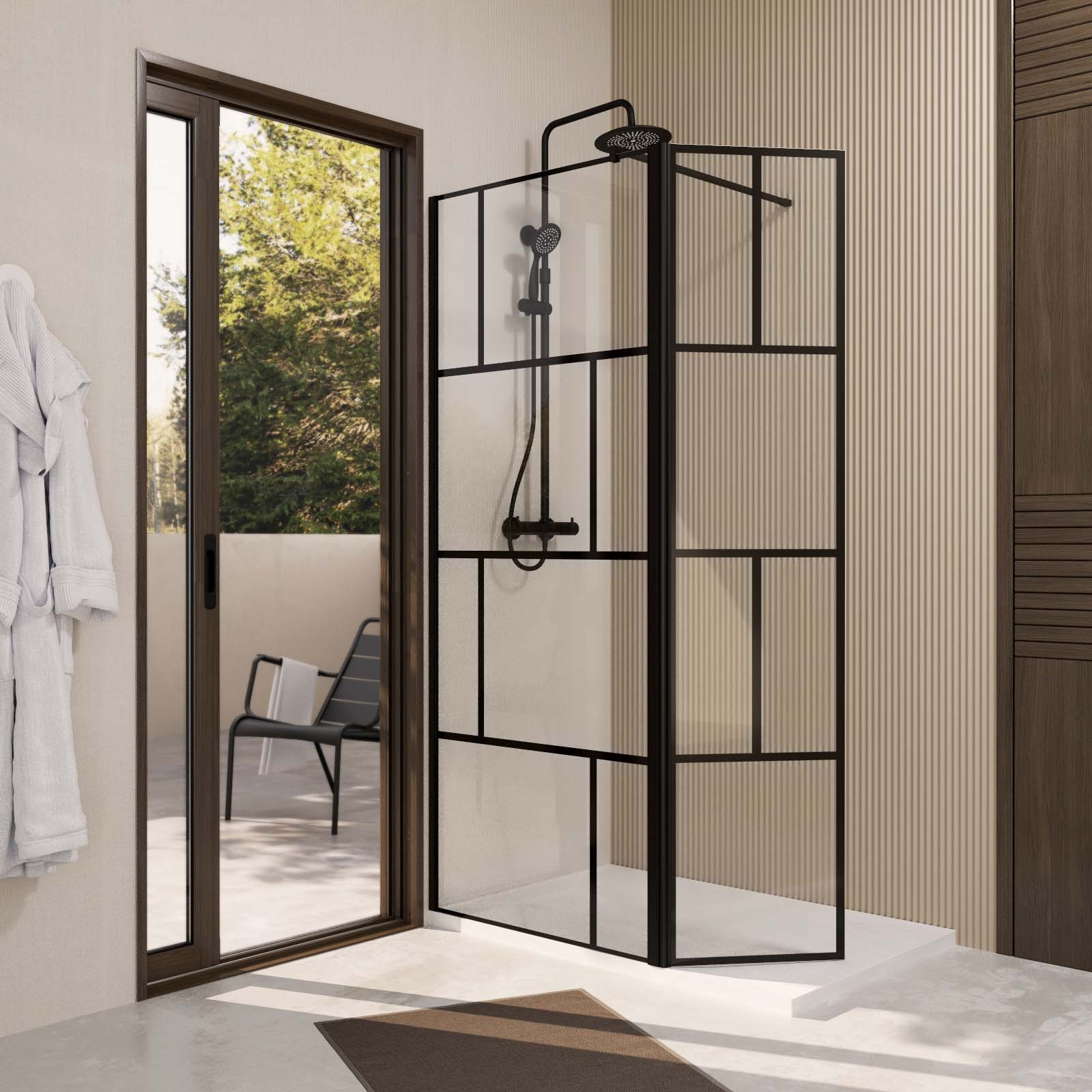 Paroi de douche sérigraphiée avec volet pivotant en verre trempé anticalcaire — vue 5