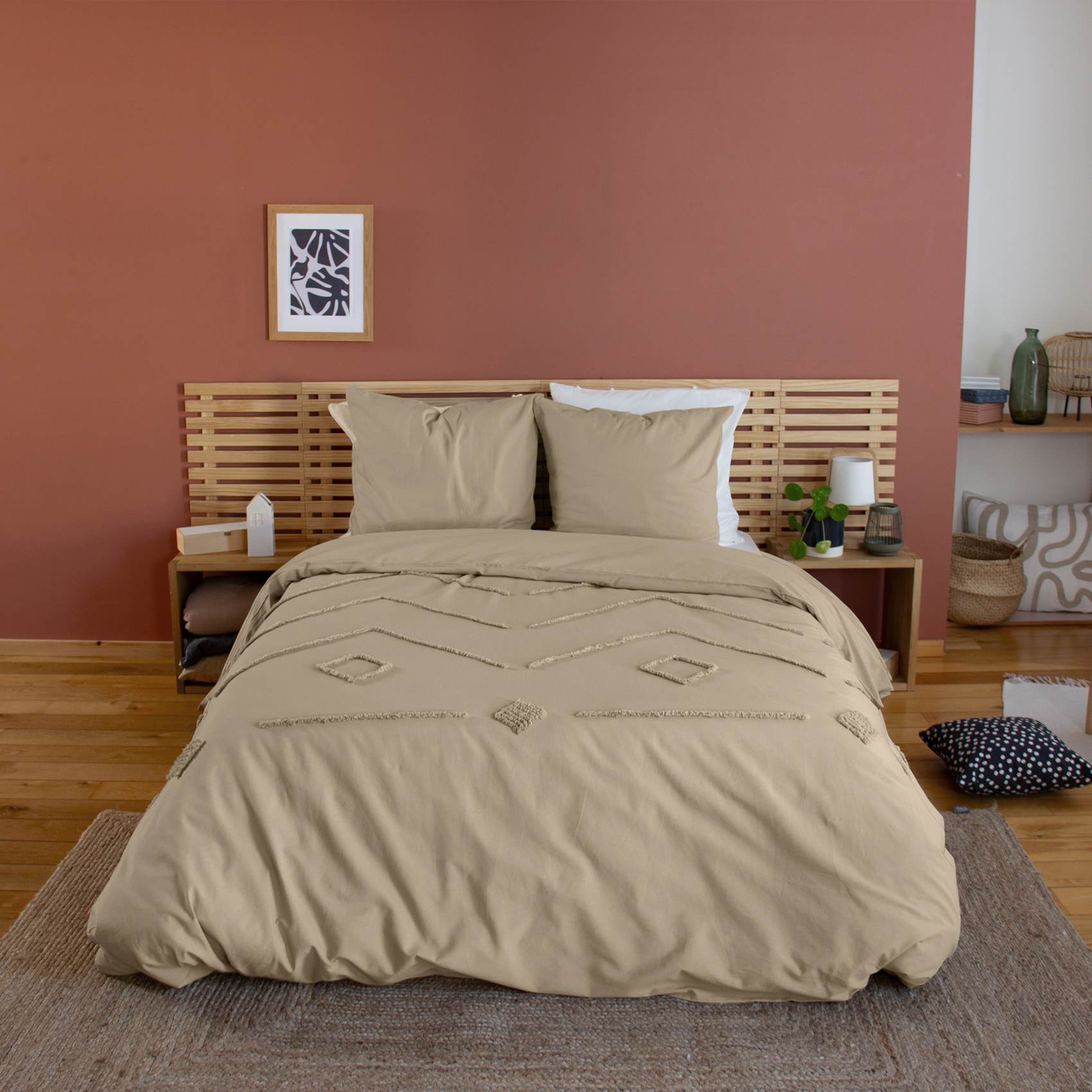 Parure de lit coton lavé tuftée géométrique