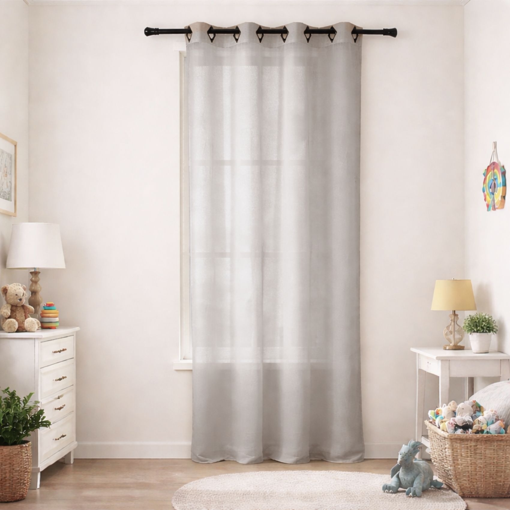 Voilage en Etamine Légère Unie à Oeillets Carrés