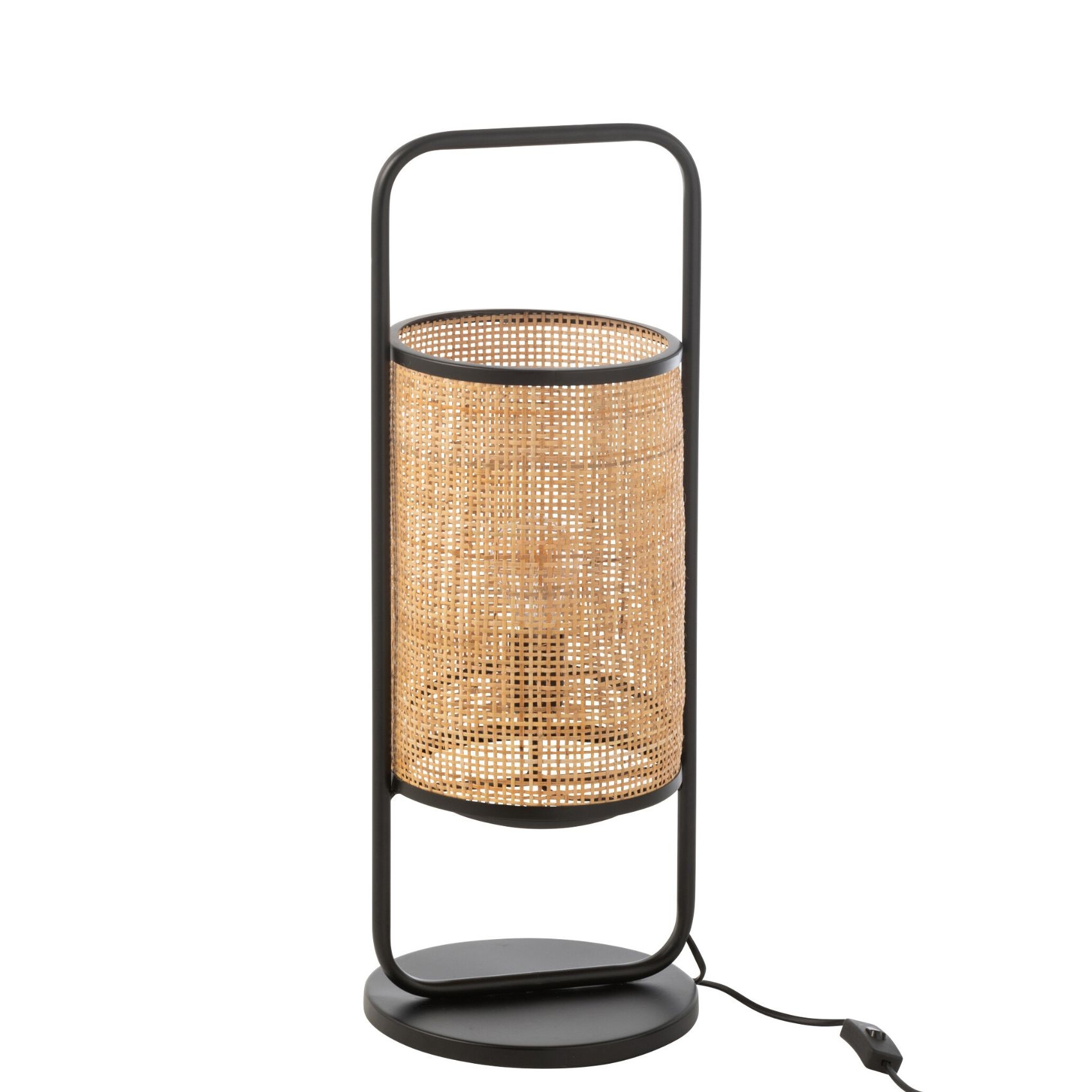Lampe sur pied en métal et rotin