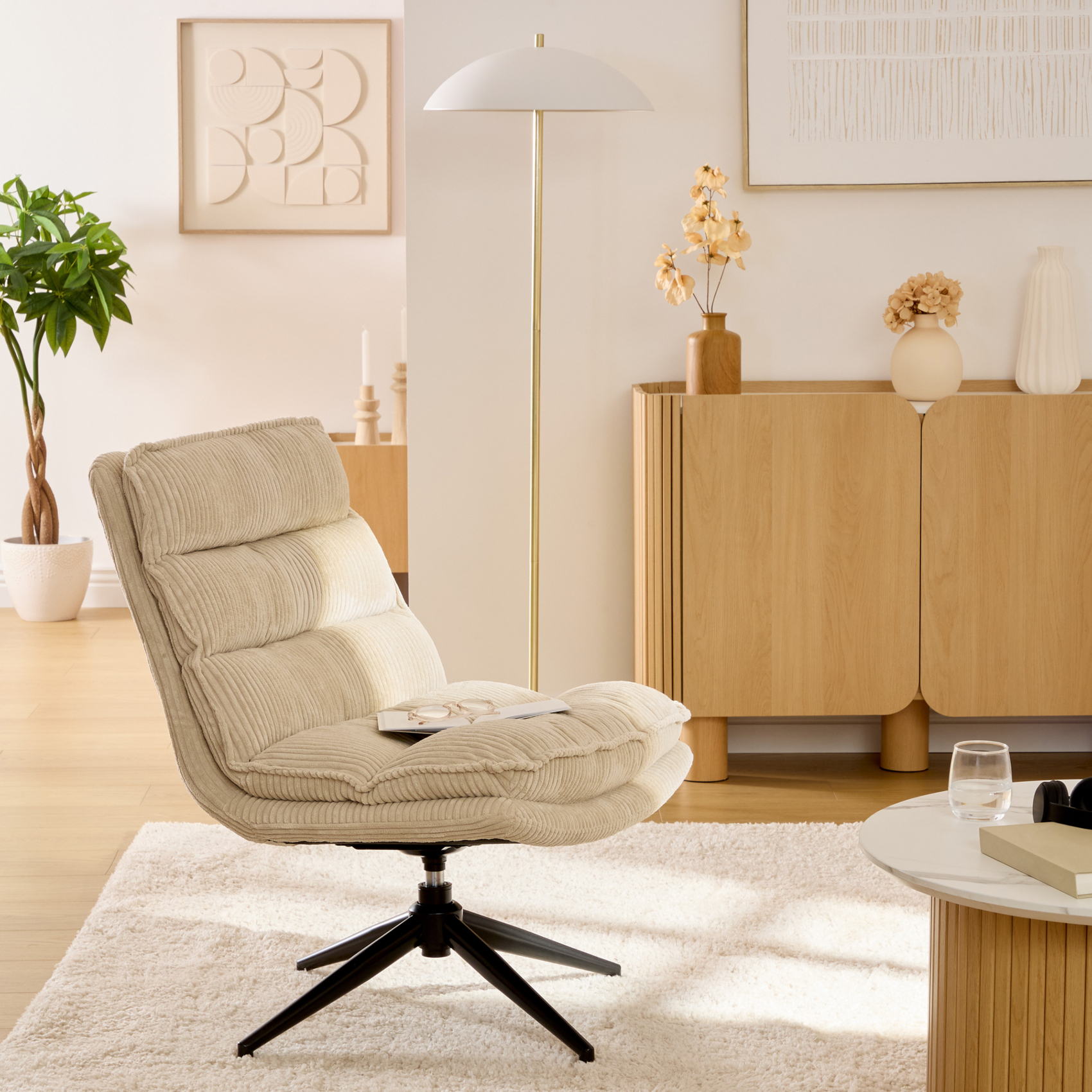 Fauteuil pivotant en tissu côtelé — vue 5