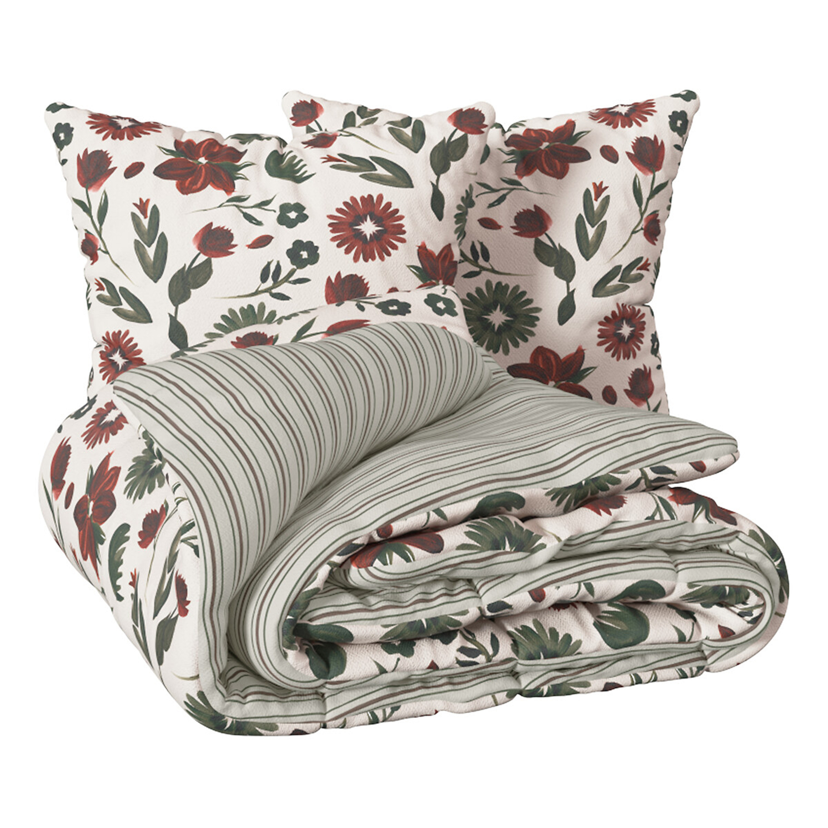 Parure de lit 3 pièces réversible en coton 57 fils à motif floral