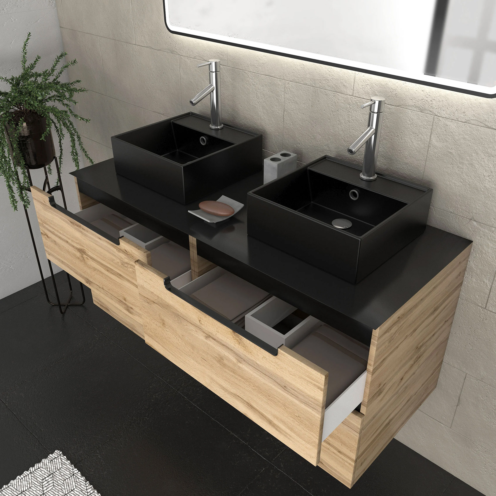 Meuble de salle de bain avec 2 vasques et miroir à leds — vue 4