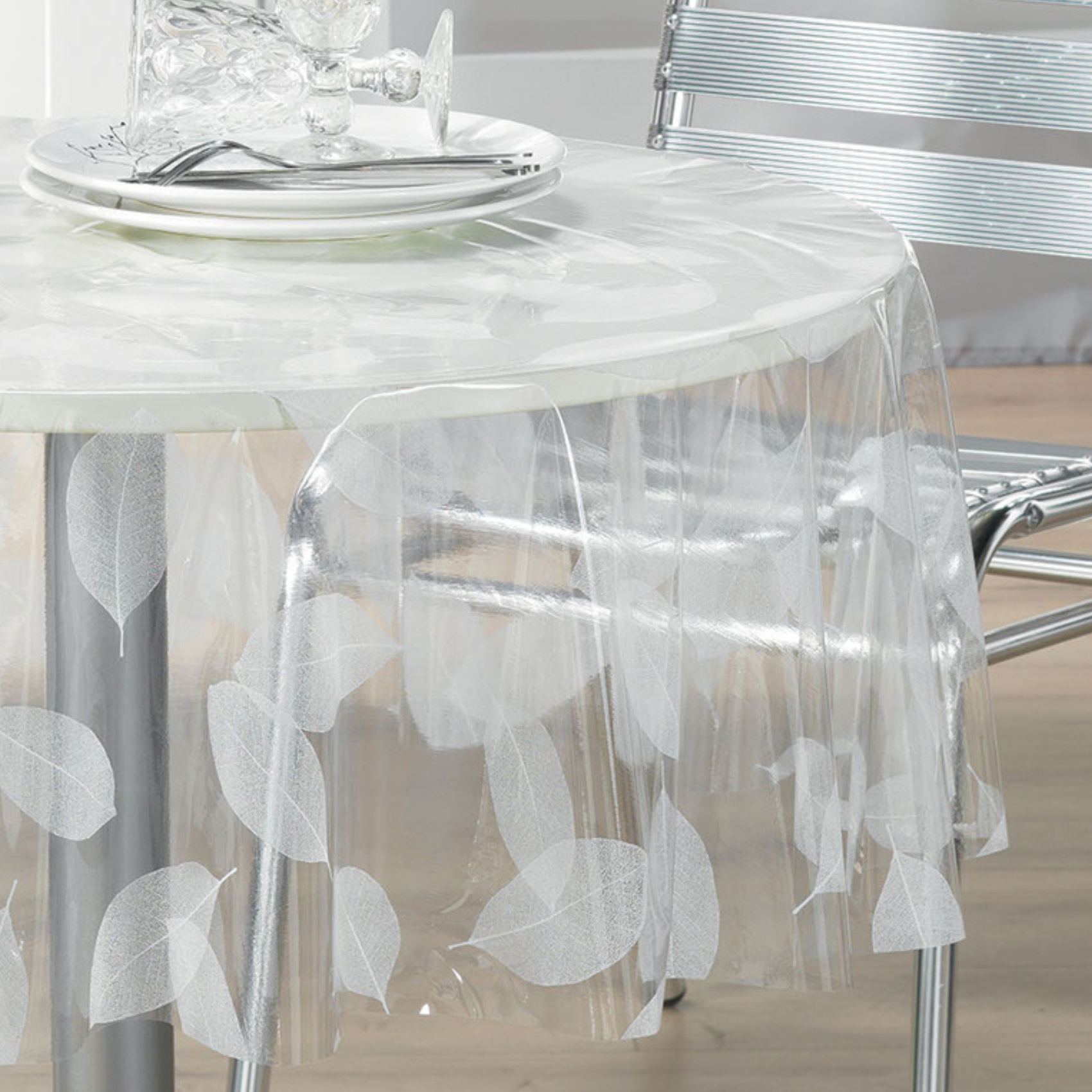 Nappe ronde transparente print feuilles — vue 3