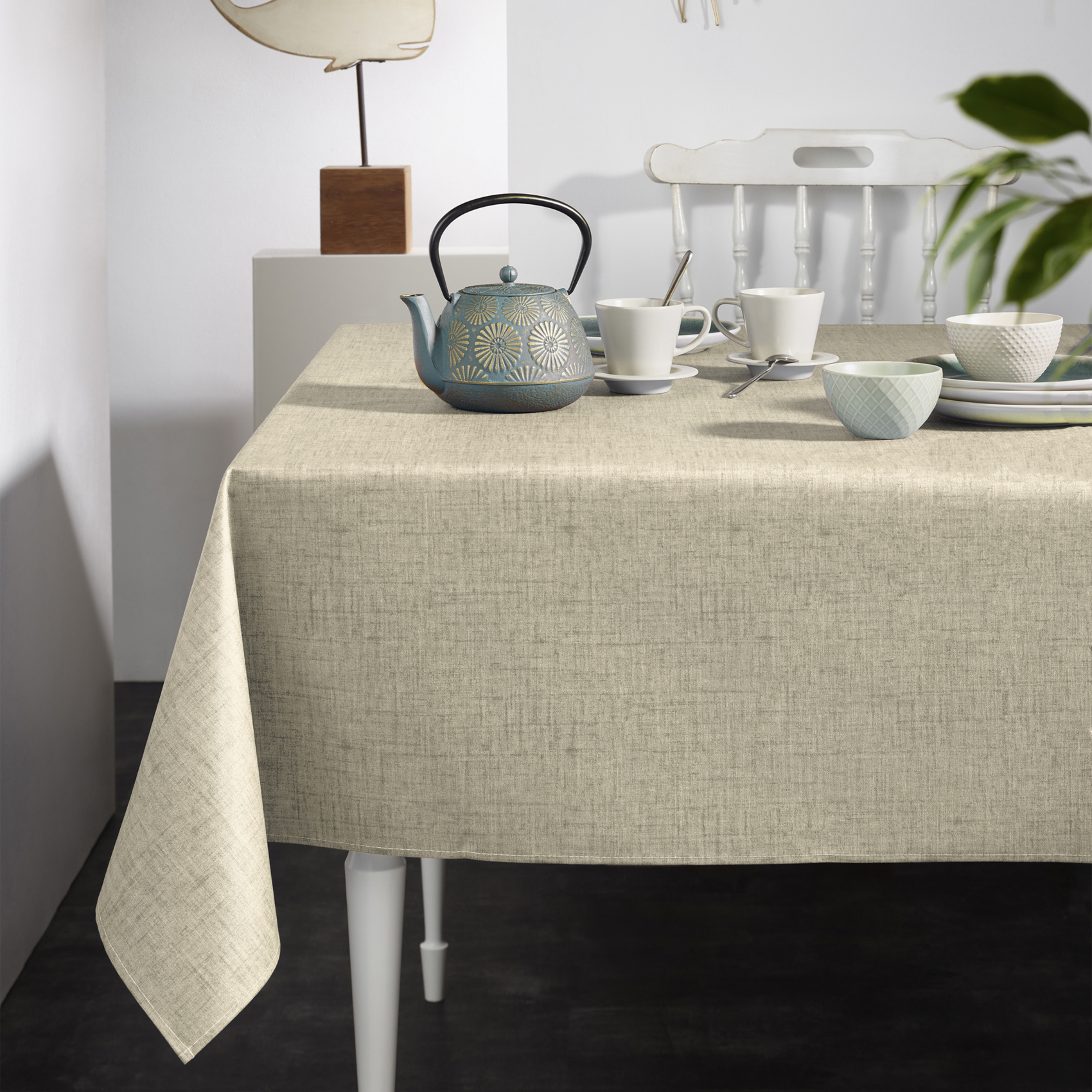 Nappe rectangulaire en polycoton enduit anti-tache unie — vue 5