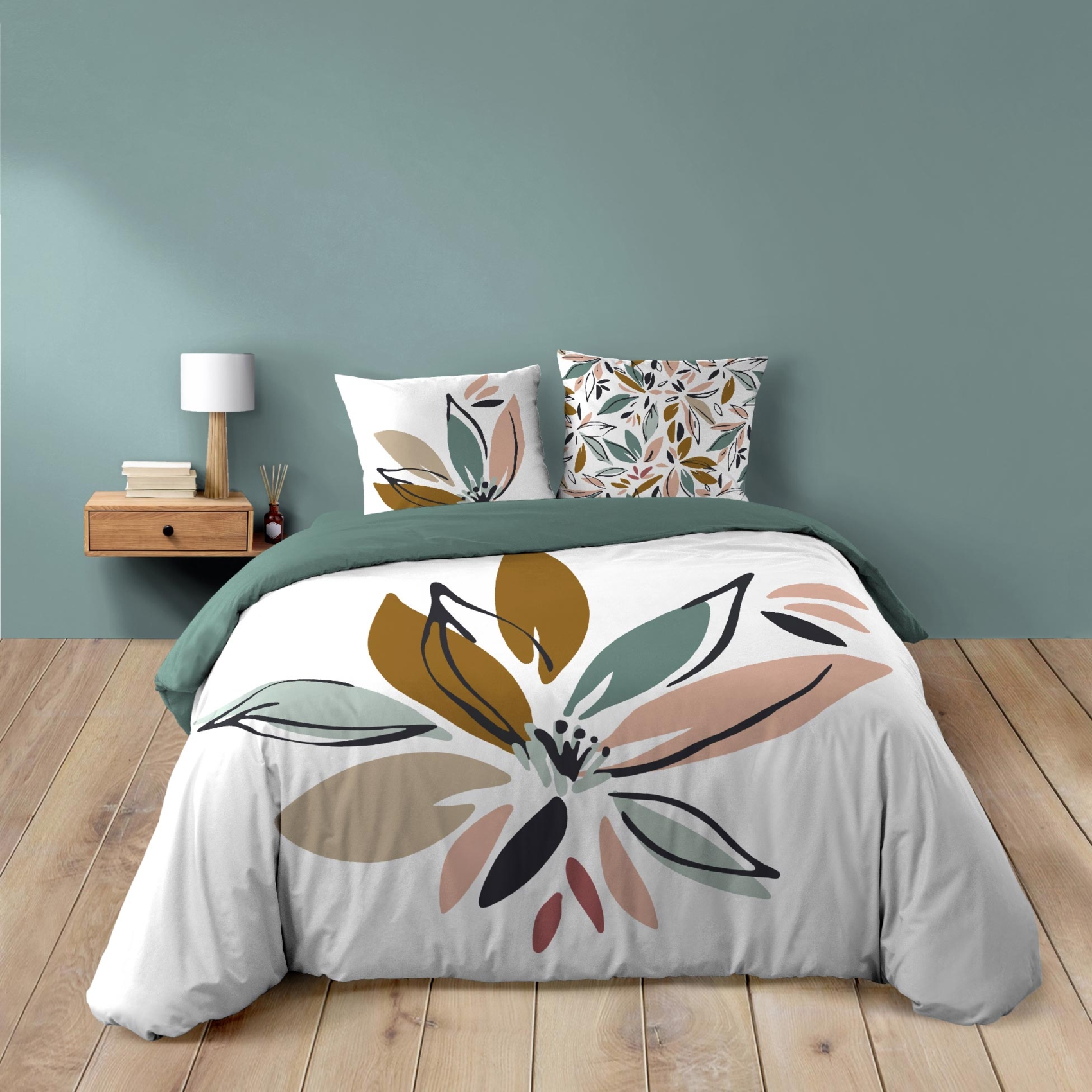 Parure de lit en coton motif floral avec double face imprimée