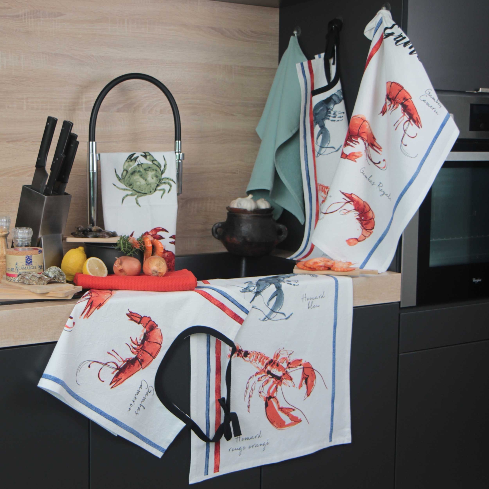 Lot de 3 torchons en coton lavé fruits de mer — vue 4