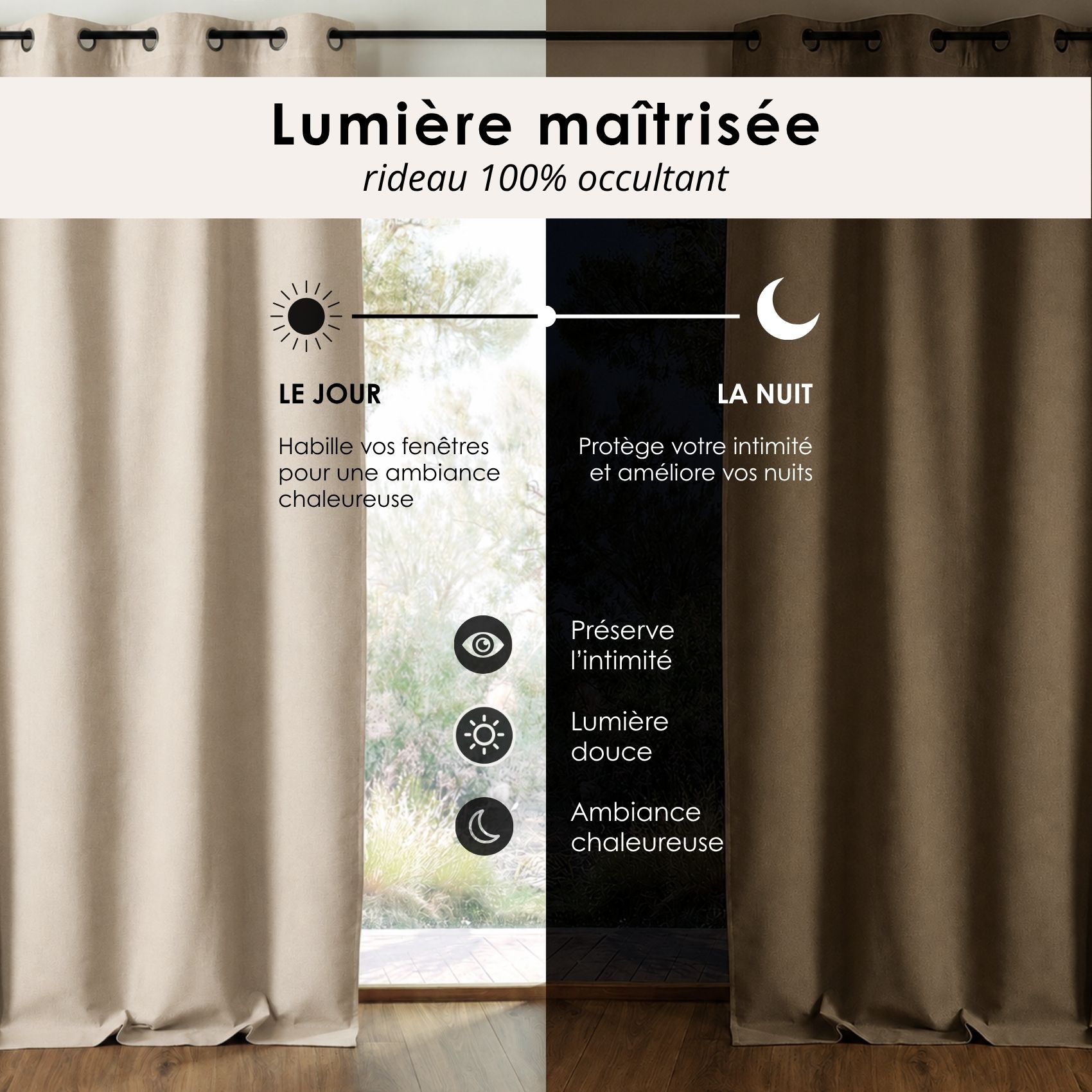Rideau 100% occultant double face galon fronceur MIDNIGHT — vue 4