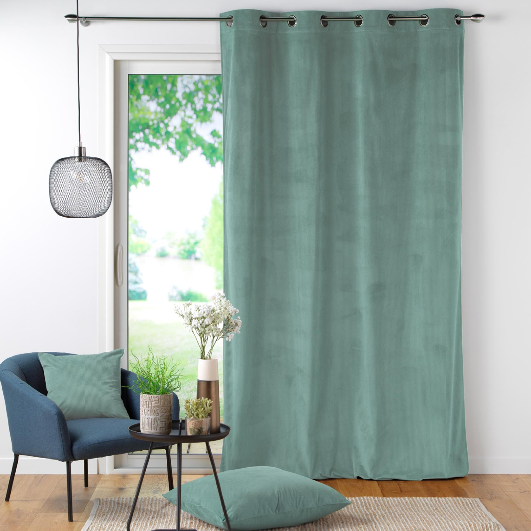 Rideau à œillets casual sauge velours côtelé uni