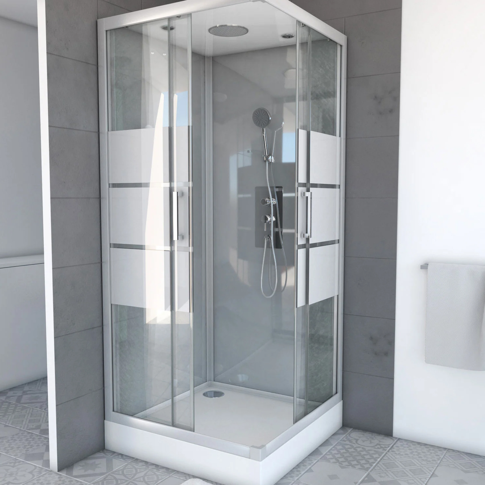 Cabine de douche carrée à bandes laquées — vue 5