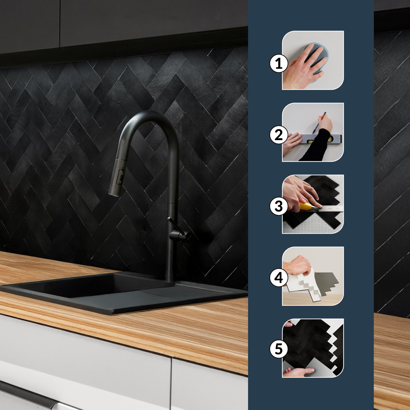 Lot de 4 crédences adhésives murales 3D effet chevron — vue 6