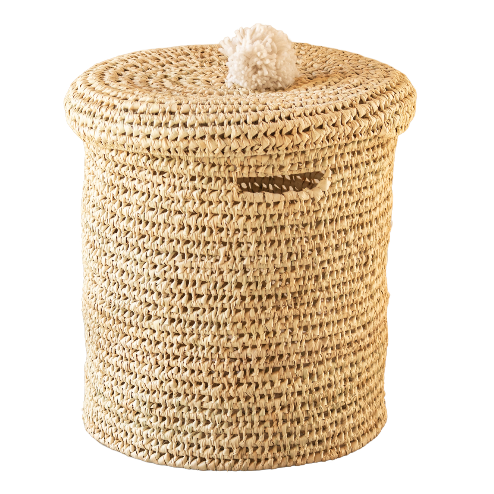 Panière a linge ajourée couvercle pompon
