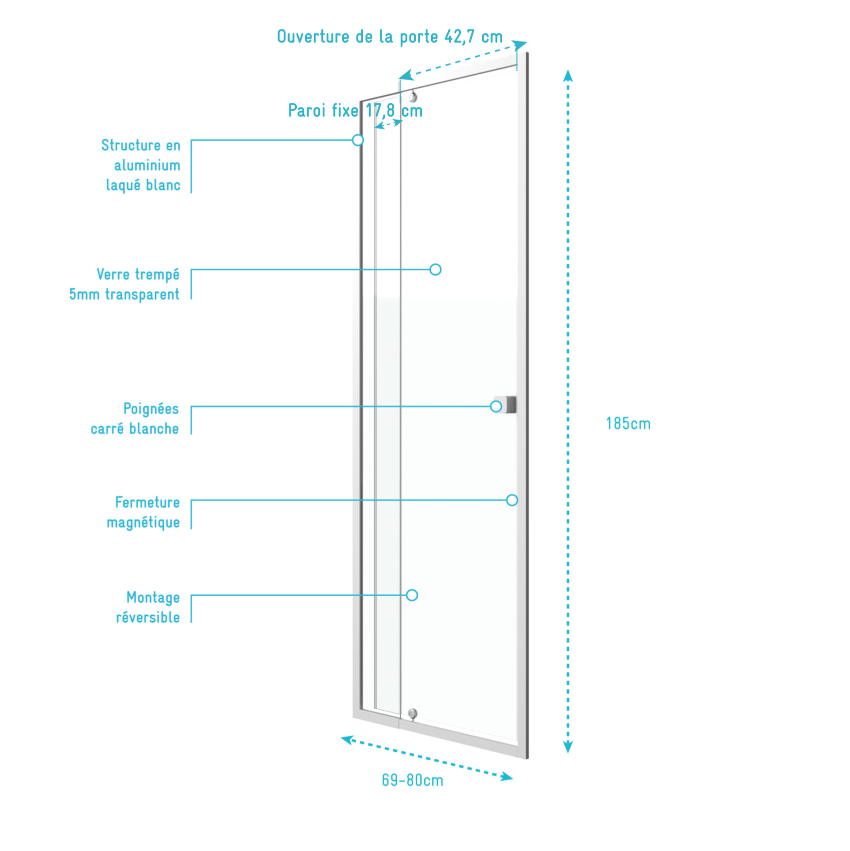 Porte de douche pivotante en verre trempé — vue 4