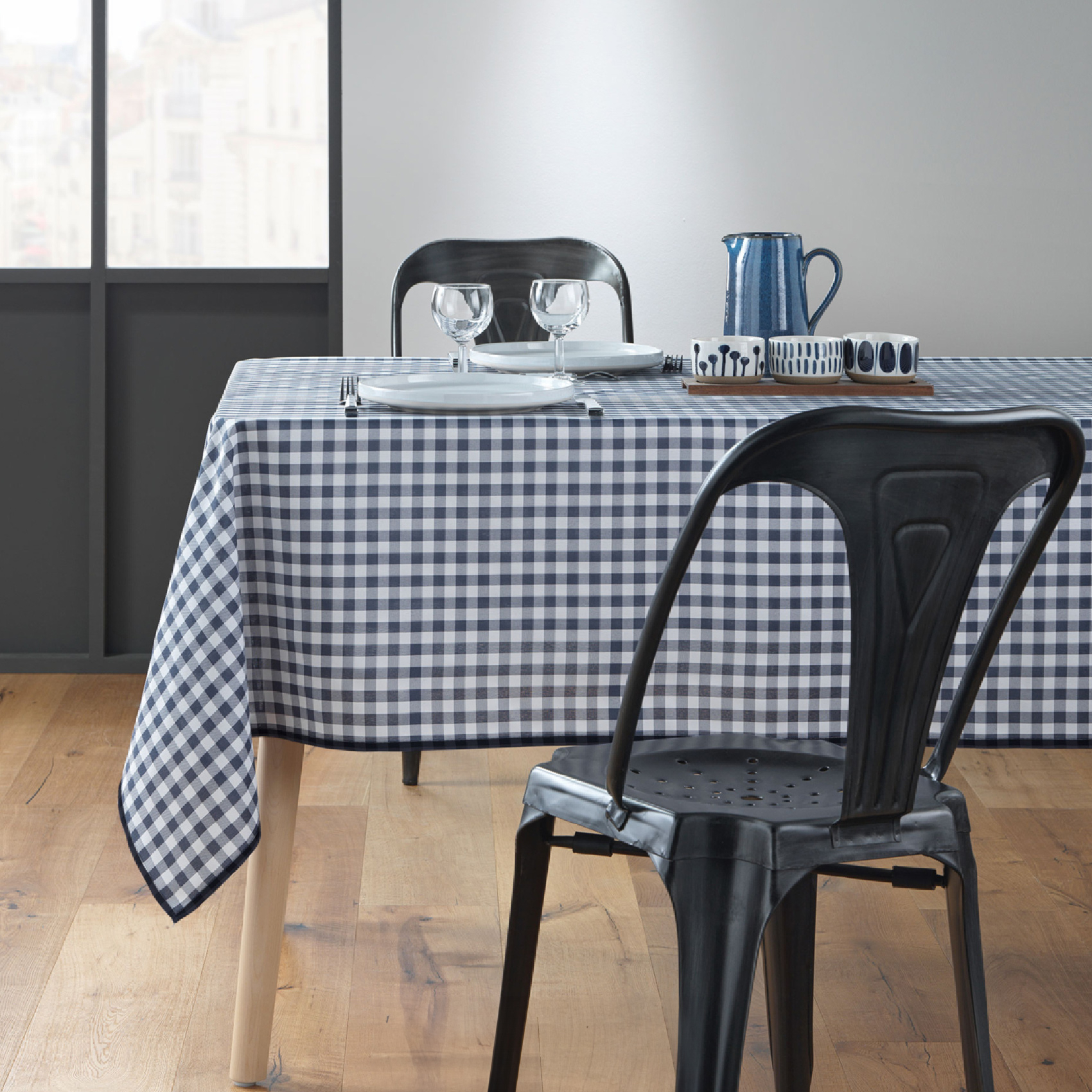 Nappe Carrée Infroissable Vichy Bleu Antitache — vue 5