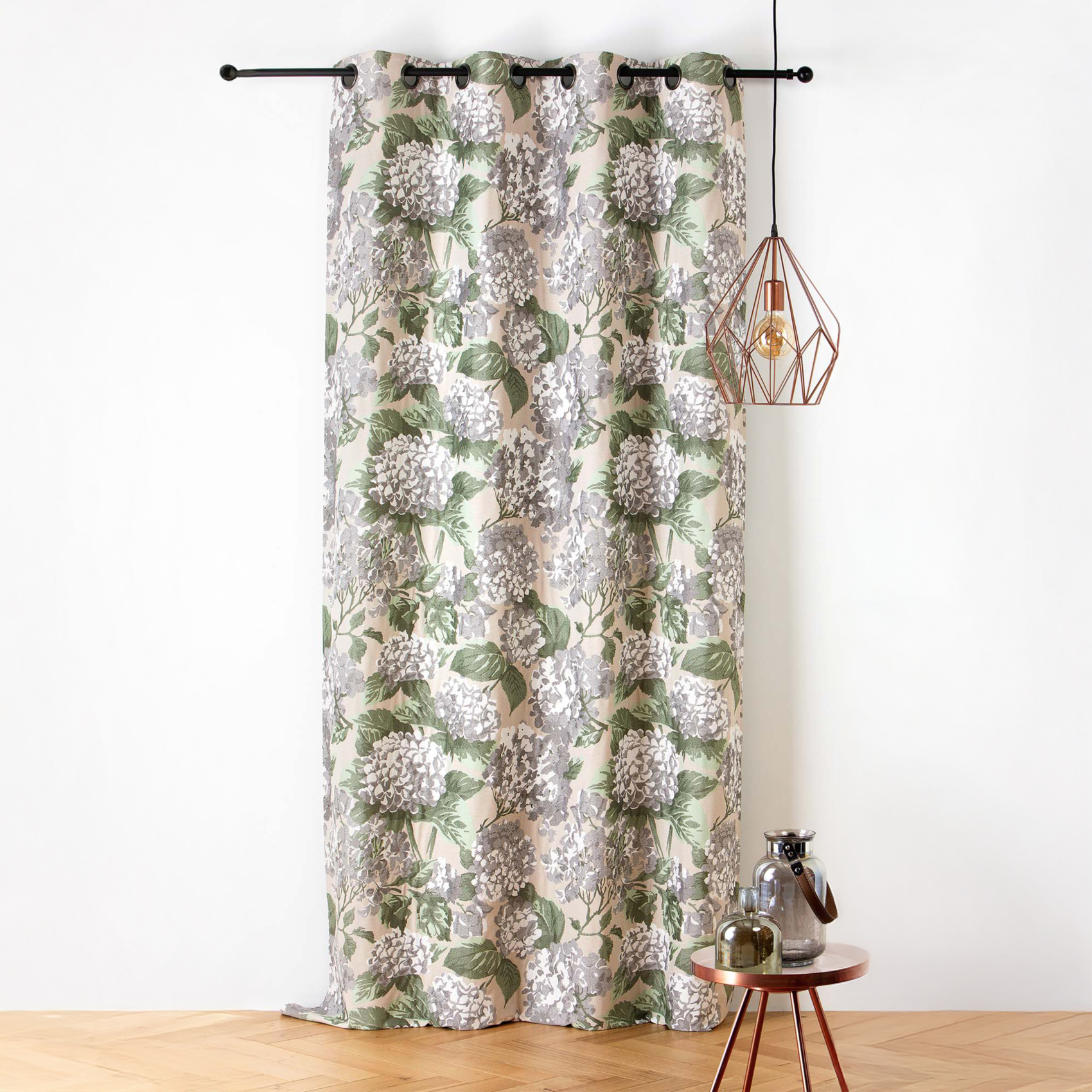 Rideau jacquard à motif hortensia