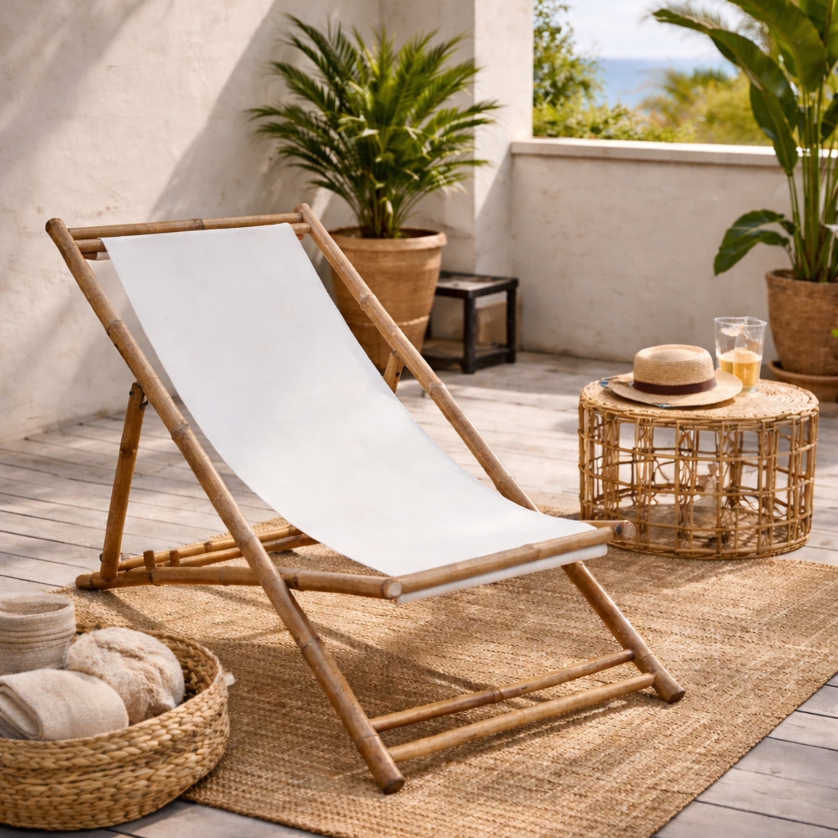 Chaise de terrasse en bambou et toile — vue 5
