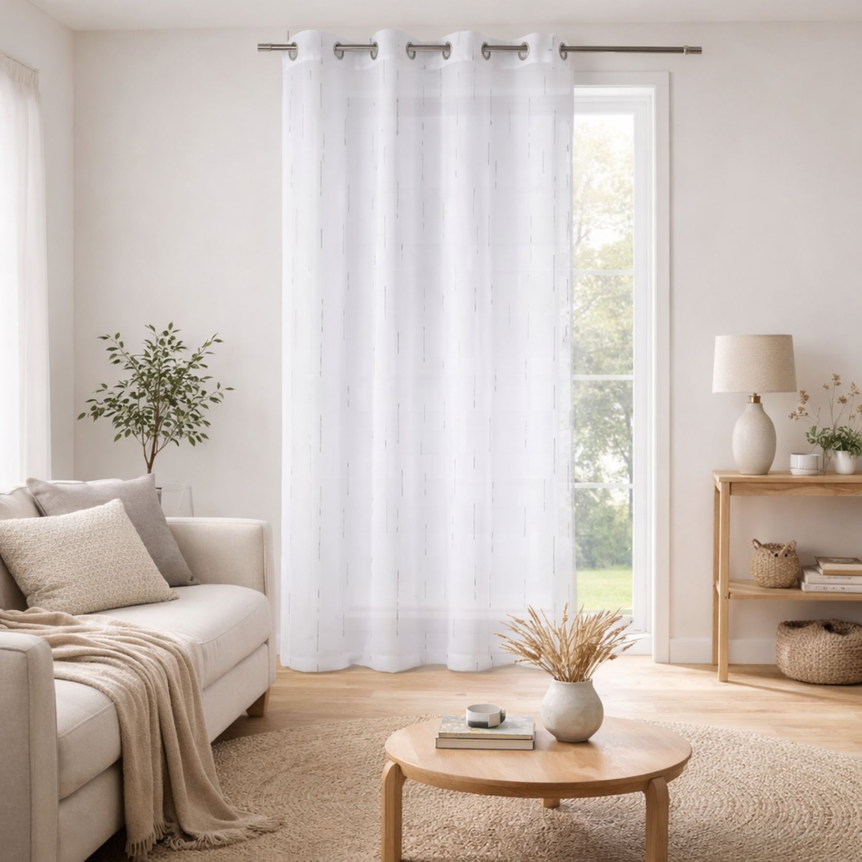 Voilage blanc print traits blancs et gris — vue 5