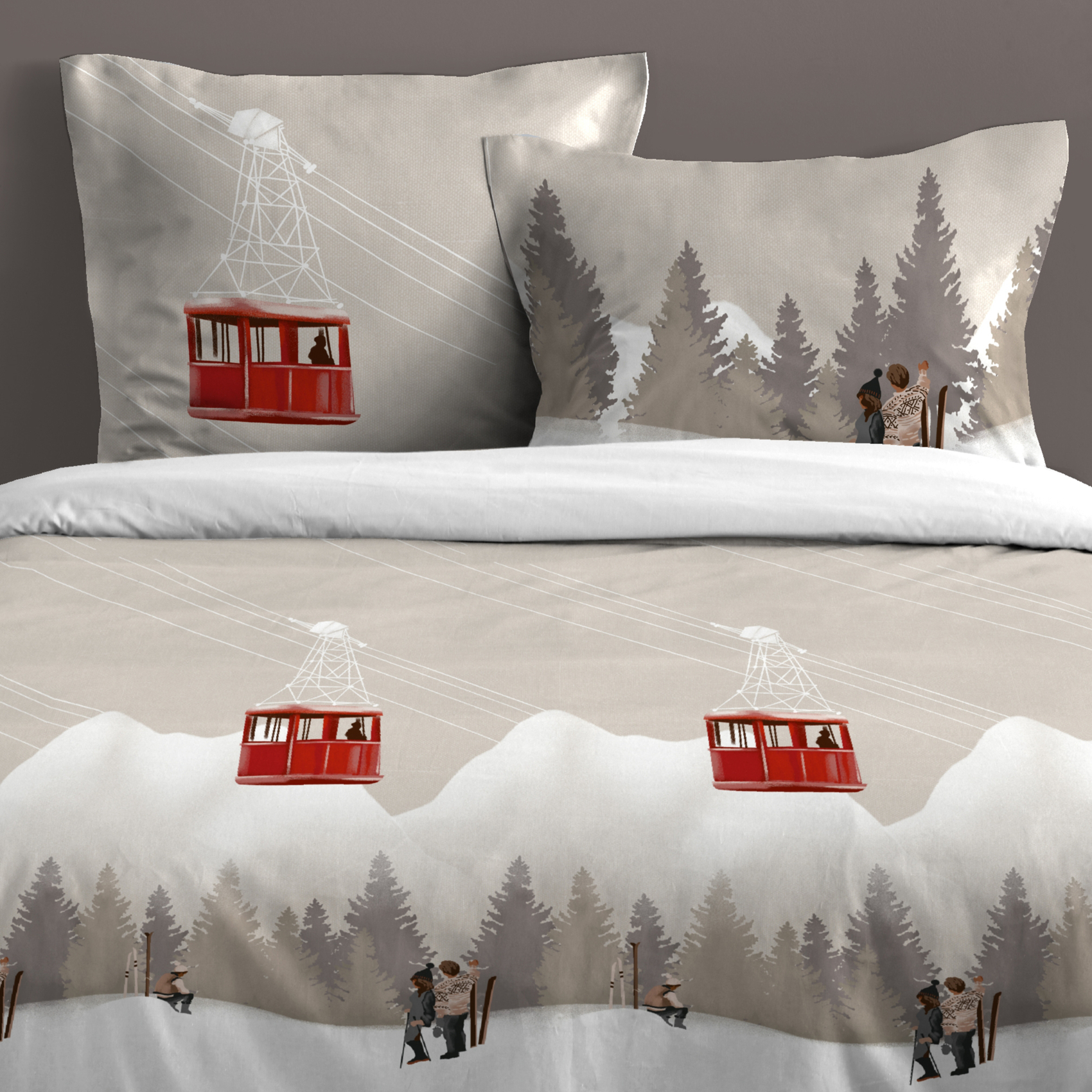 Parure de lit 3 pièces imprimée motif télécabines housse + taies — vue 3