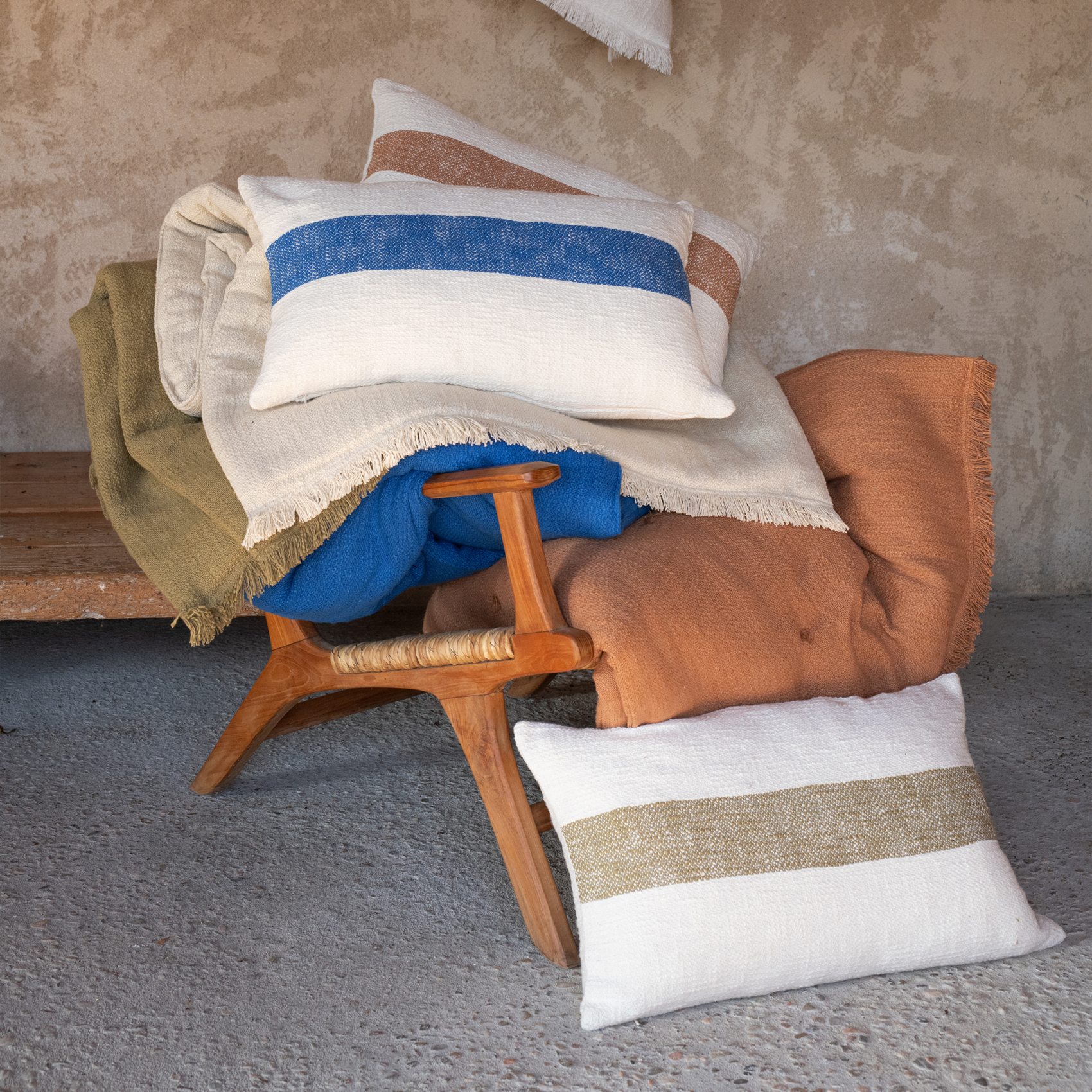 Housse de coussin rectangulaire en chambray à bande centrale — vue 6