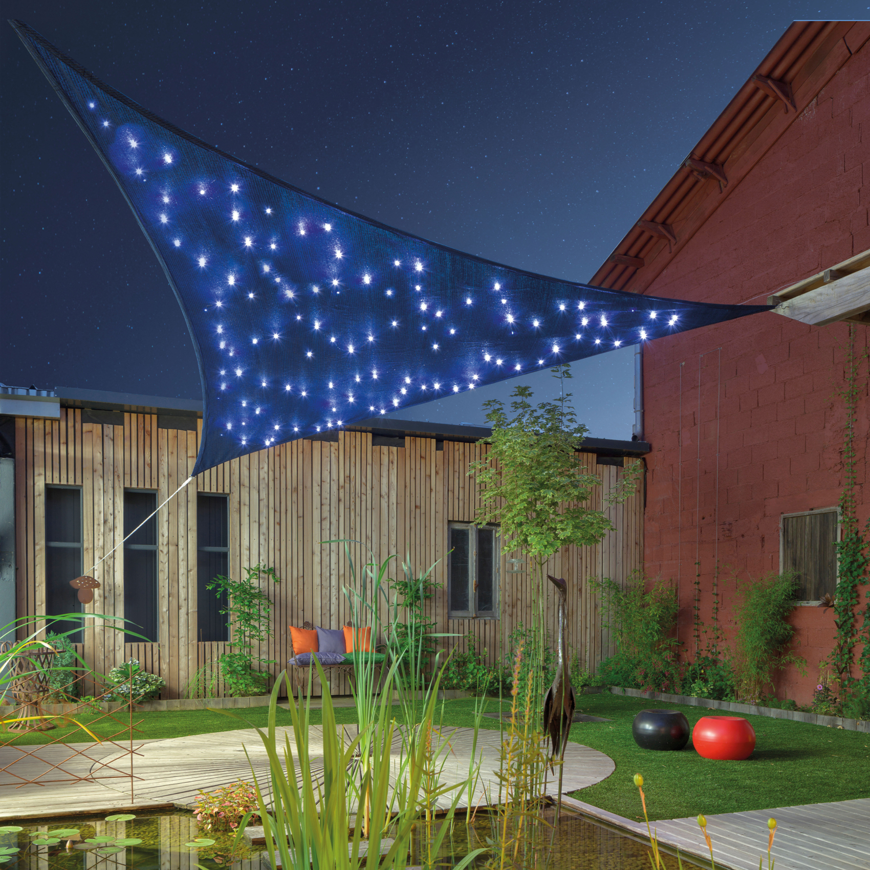 Voile d’ombrage triangulaire  étoilé avec leds solaires — vue 4