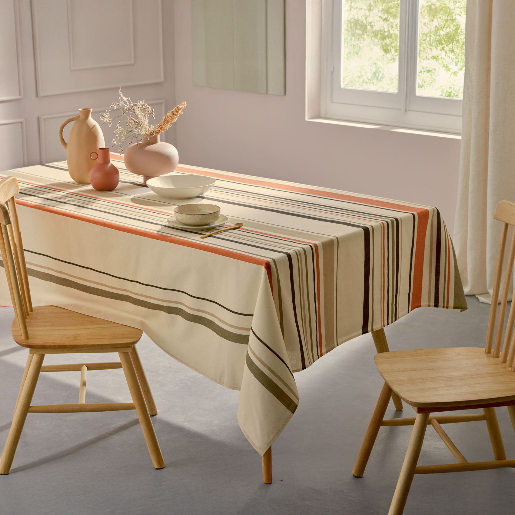 Nappe rectangulaire coton enduit rayures basque