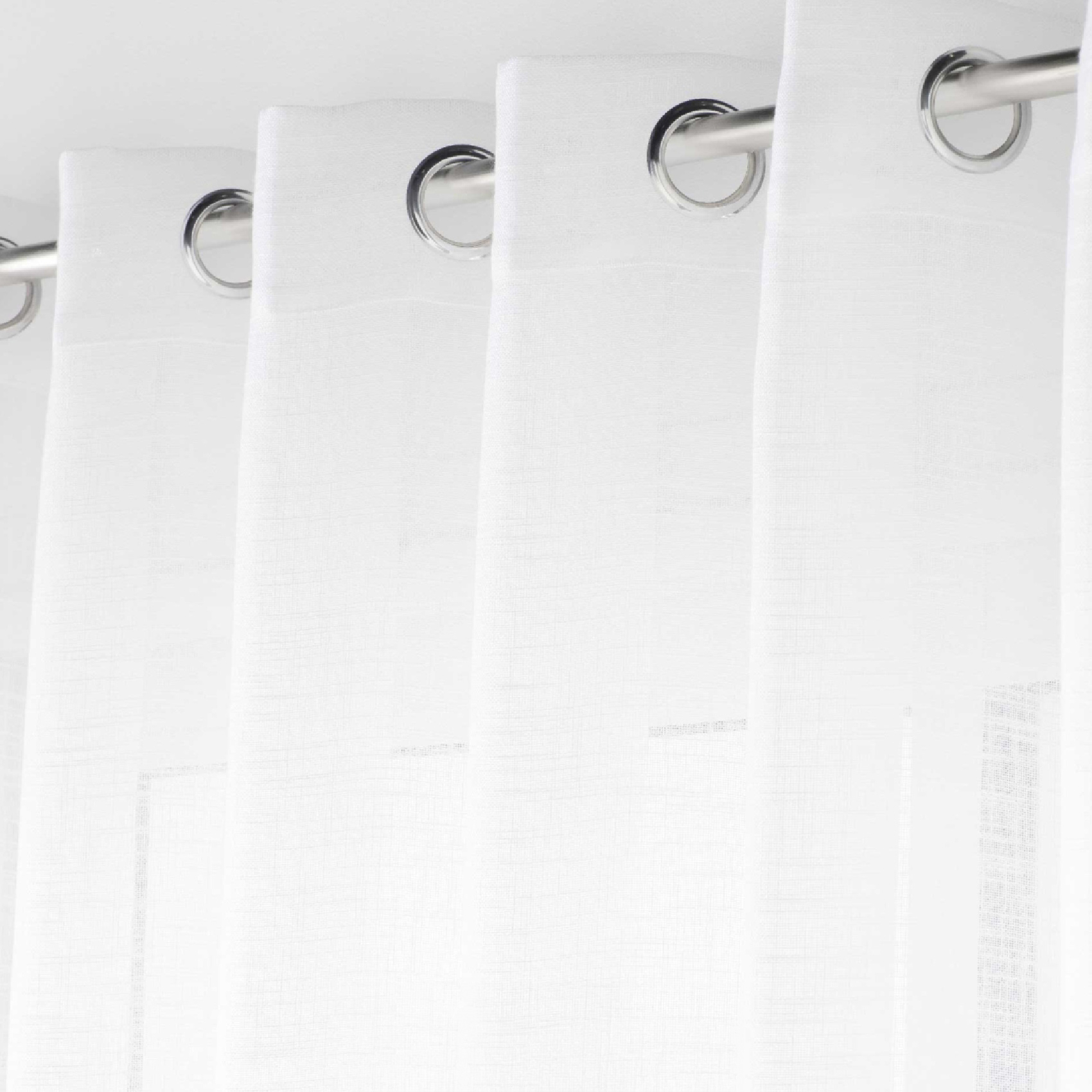 Grand Voilage à Oeillets Blanc Effet Lin Tissé — vue 3