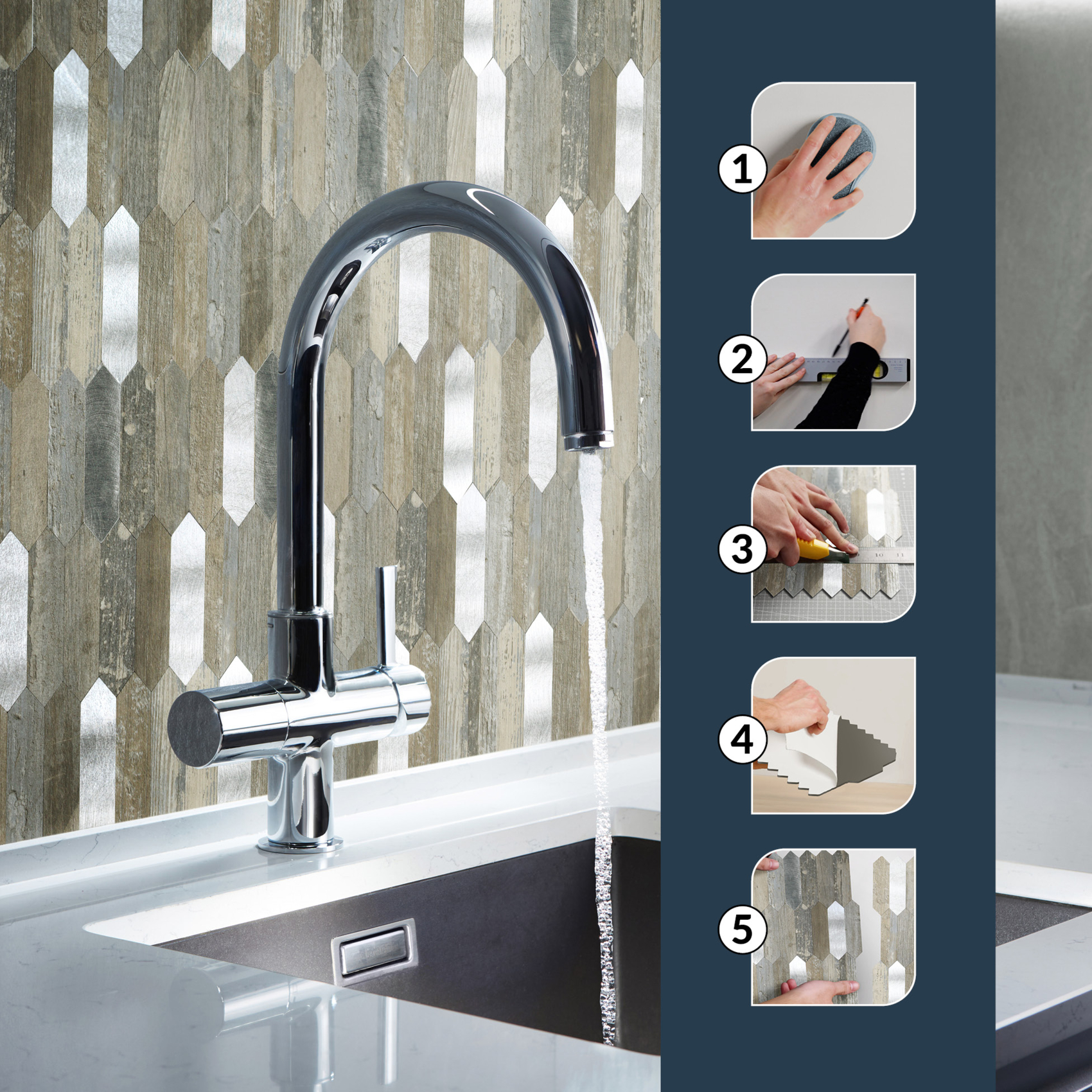 Lot de 4 crédences adhésives murales 3D effet bois et métal — vue 6