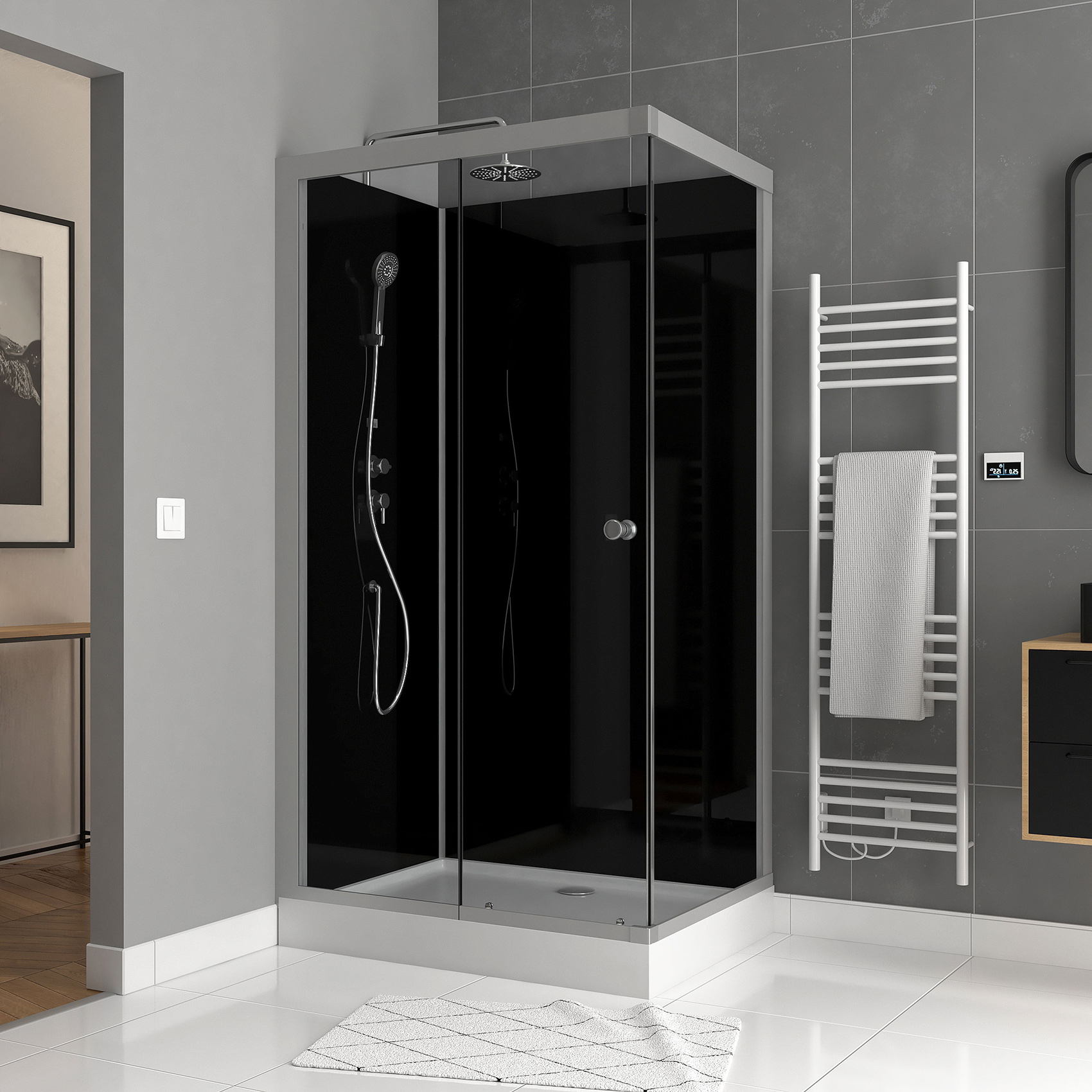 Cabine de douche rectangulaire minimaliste style contemporain — vue 6