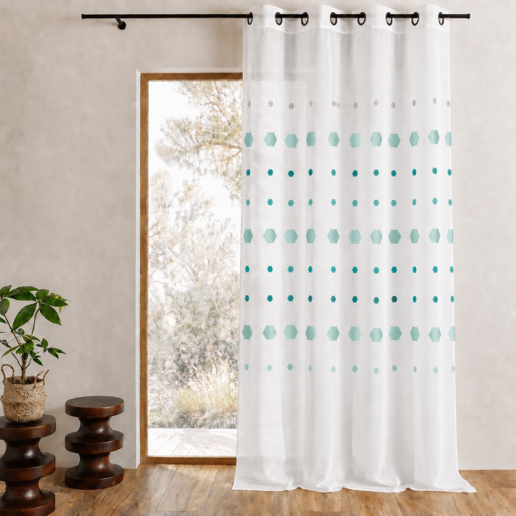 Voilage jacquard imprimés hexagonaux