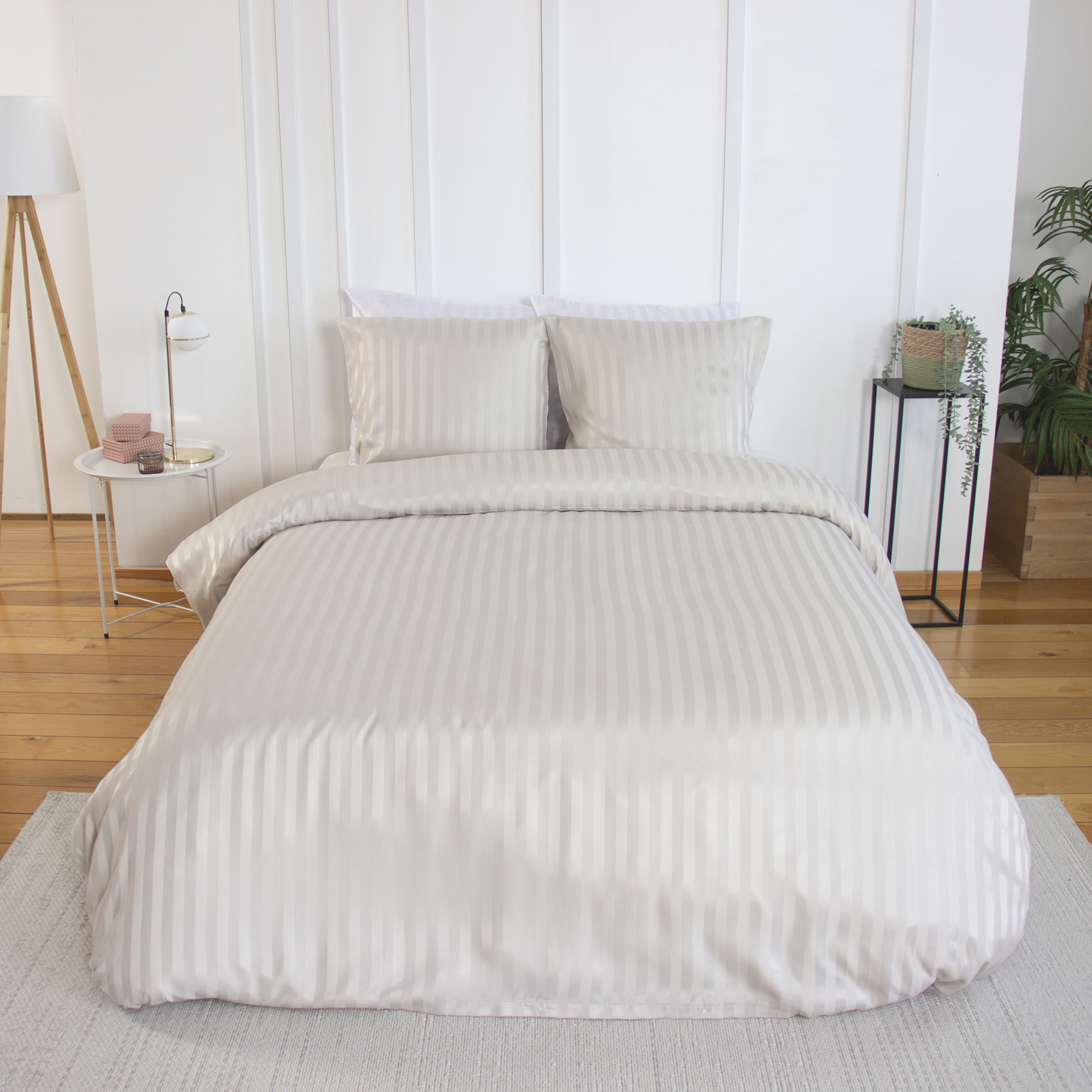 Parure de lit 3 pièces satin à fines rayures housse + taies — vue 6