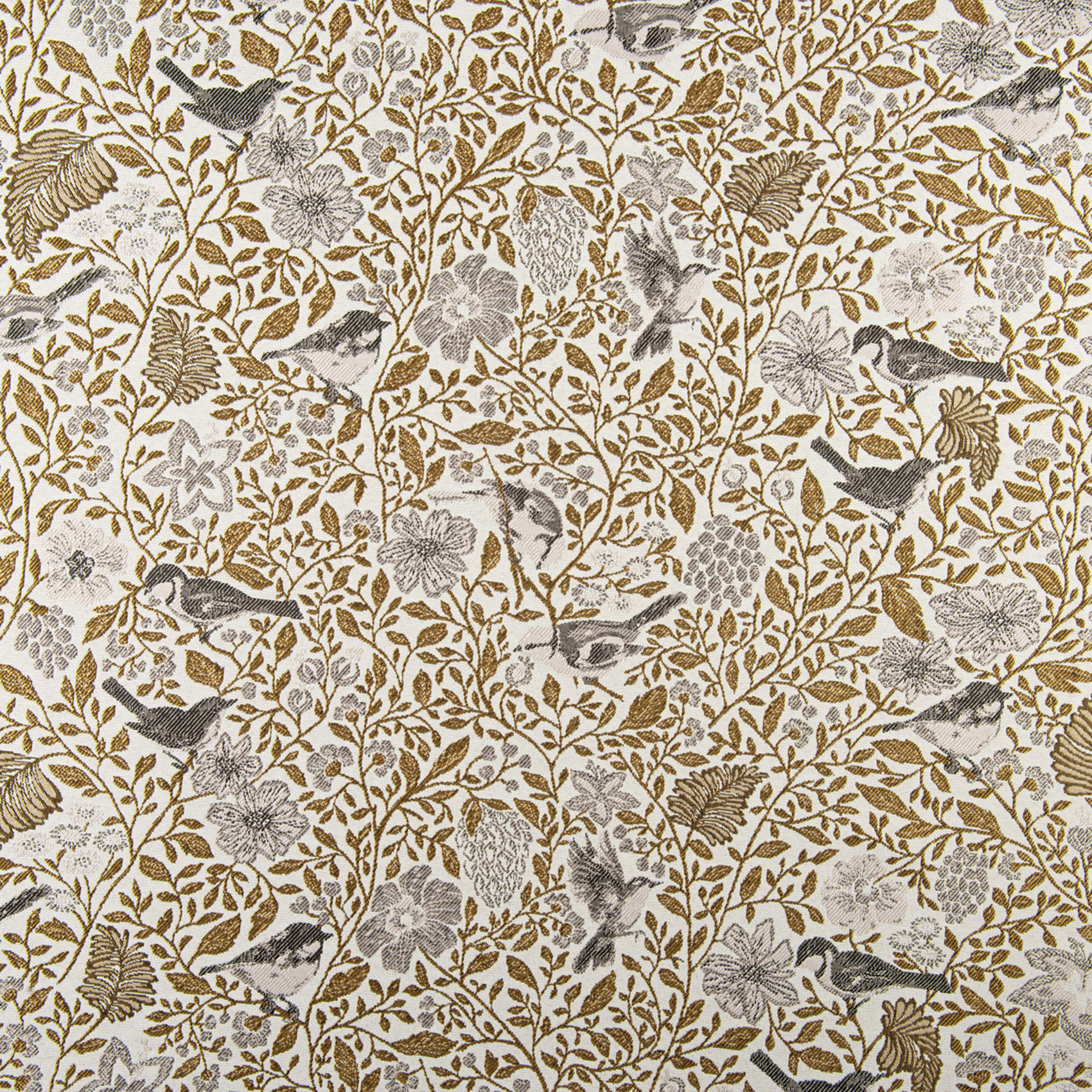 Tissu jacquard polycoton motifs floraux et oiseaux