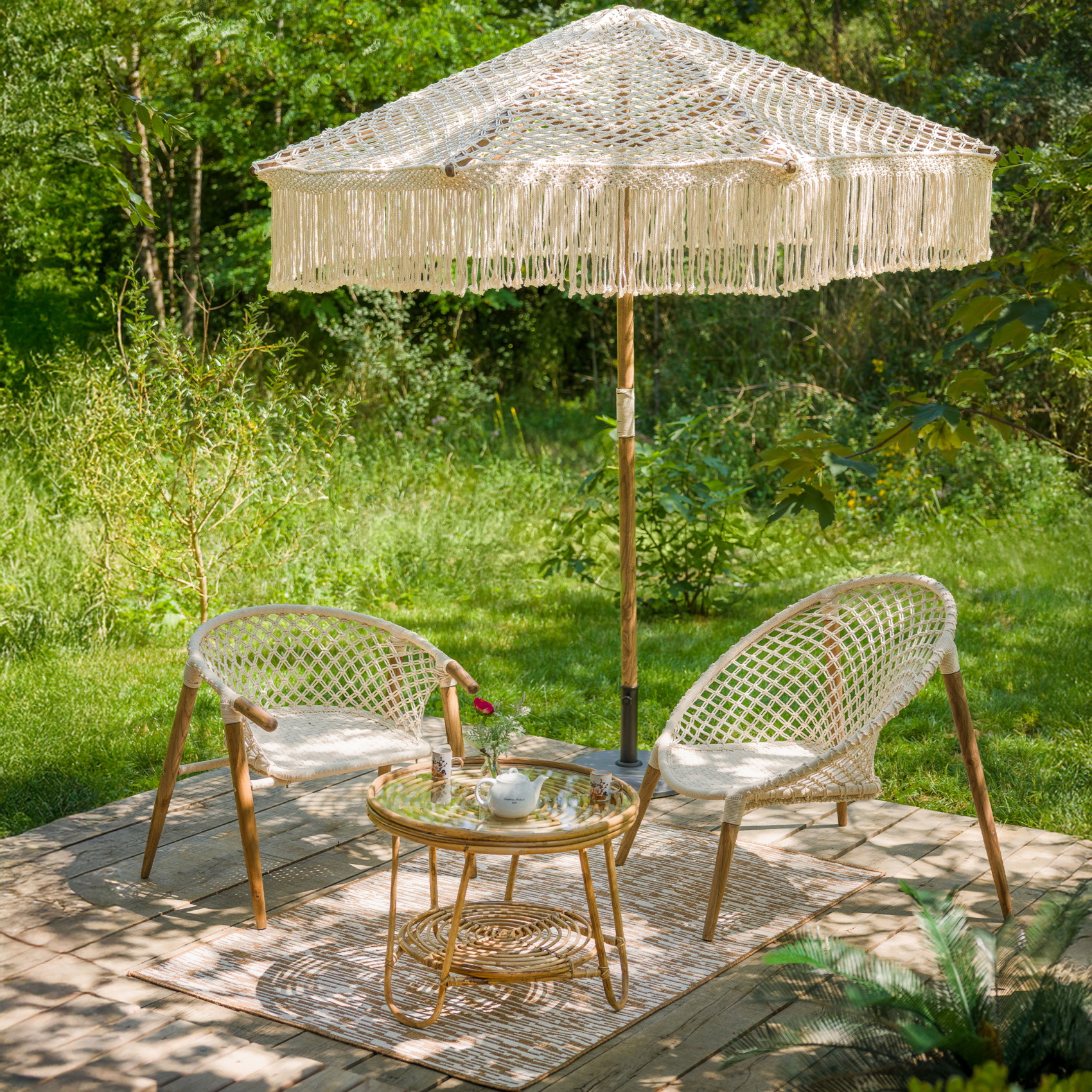 Table basse de jardin ronde en rotin tressé — vue 5