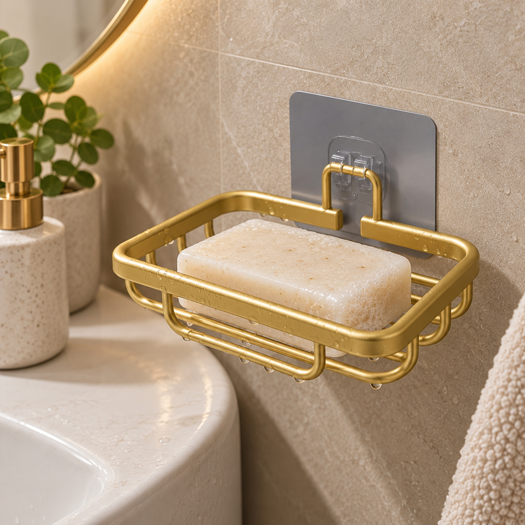 Porte-savon de douche adhésif en aluminium filaire sans perçage — vue 4
