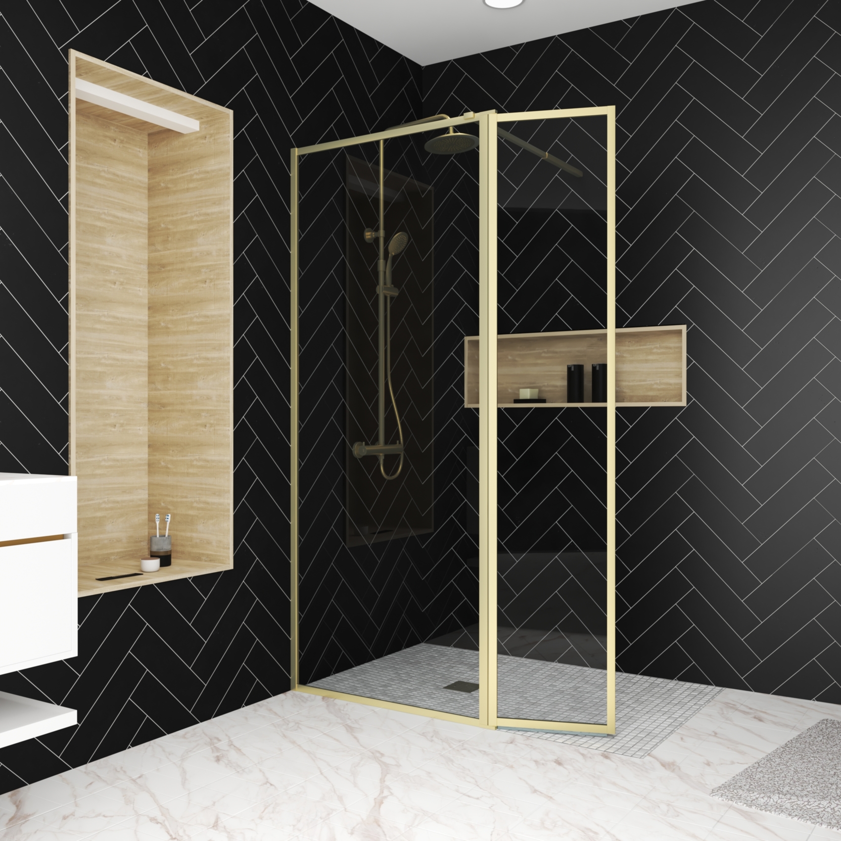 Paroi de douche à l’italienne avec volet pivotant en verre trempé 5 mm — vue 5