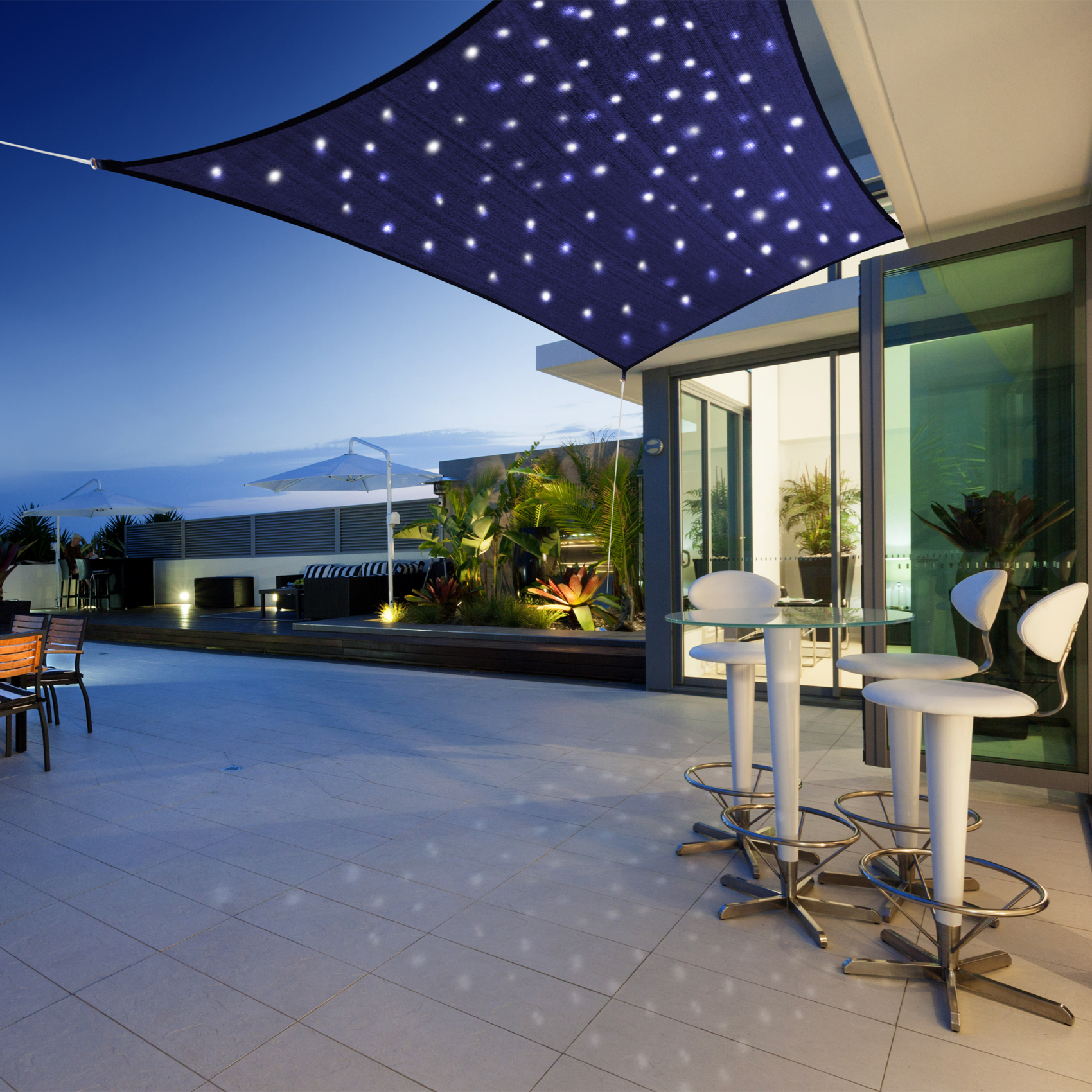 Voile d’ombrage étoilé rectangulaire avec leds solaires