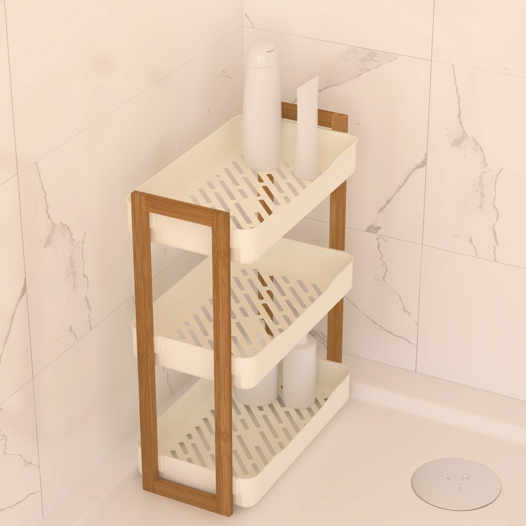 Étagère de rangement 3 niveaux bambou et plastique — vue 3