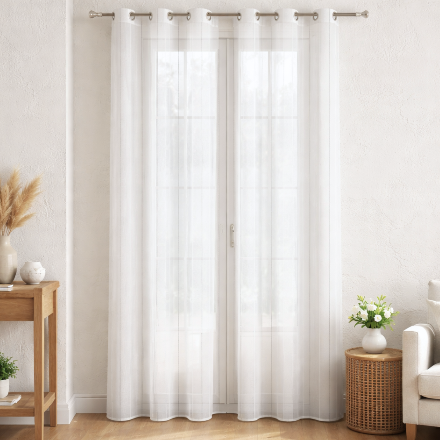 Voilage  léger à fines rayures argentées