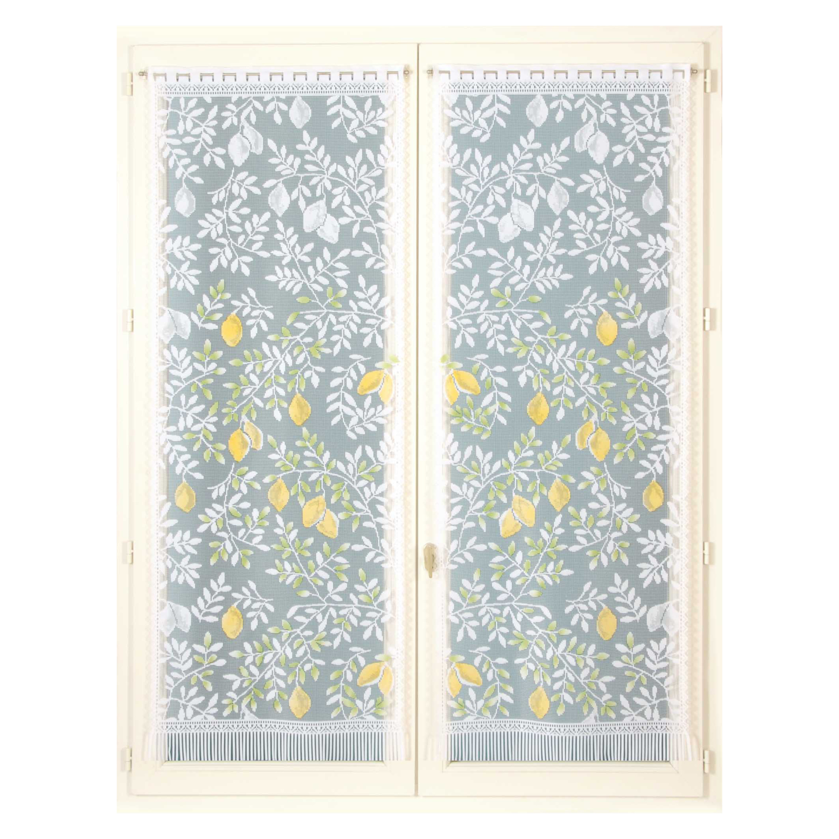 Paire de vitrages frangés dentelle motif feuillage et fruits — vue 5