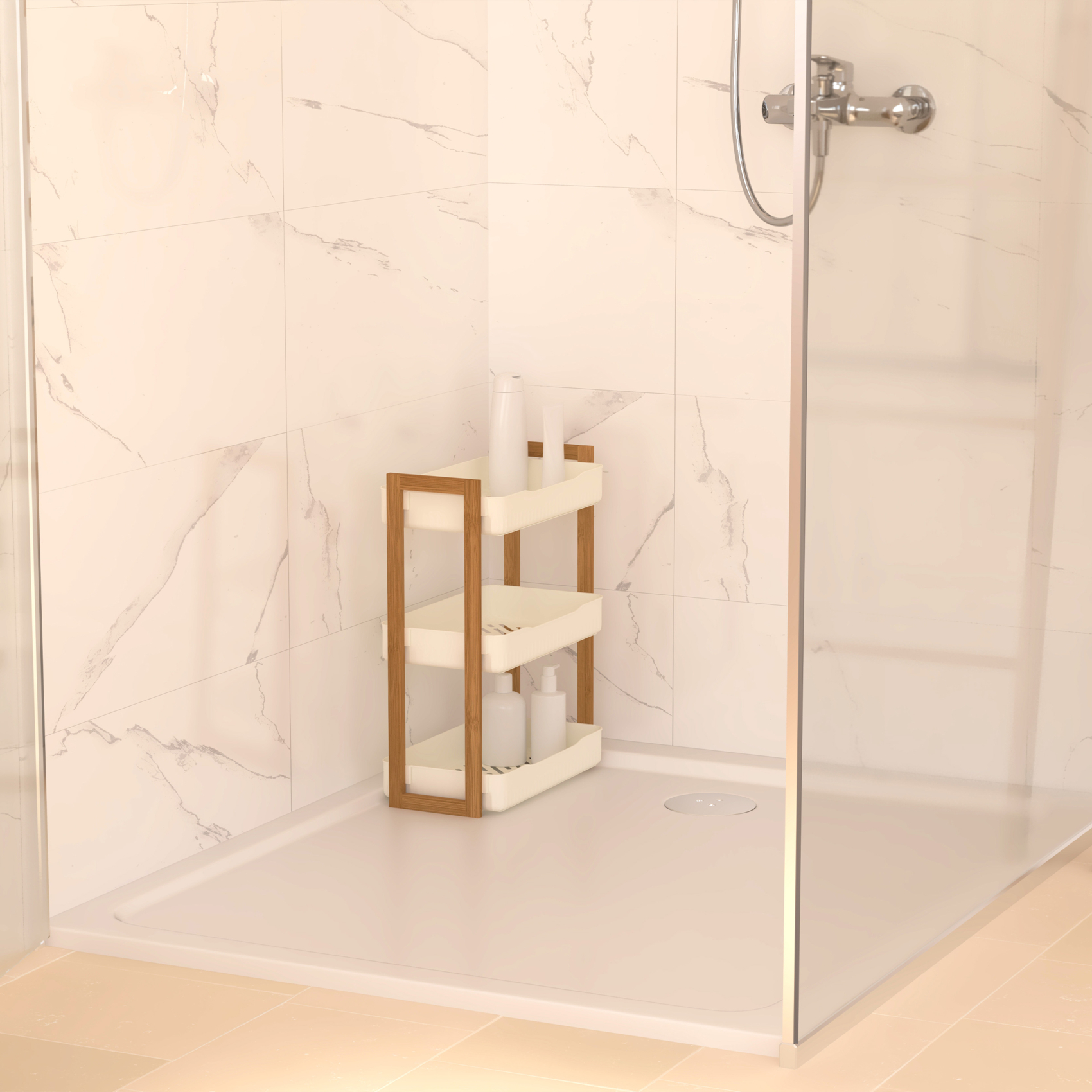 Étagère de rangement 3 niveaux bambou et plastique — vue 4