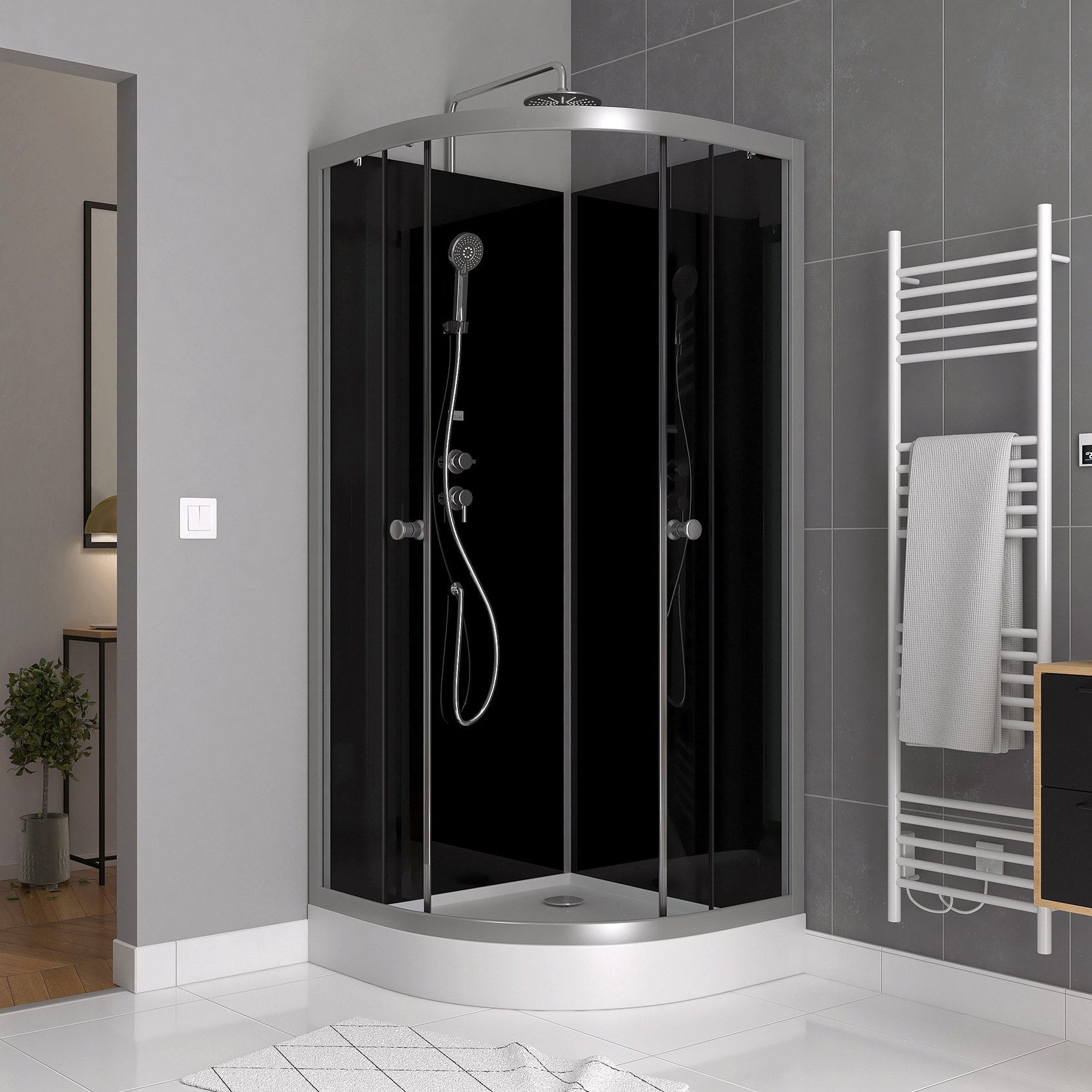 Cabine de douche 1/4 de cercle minimaliste design contemporain — vue 6