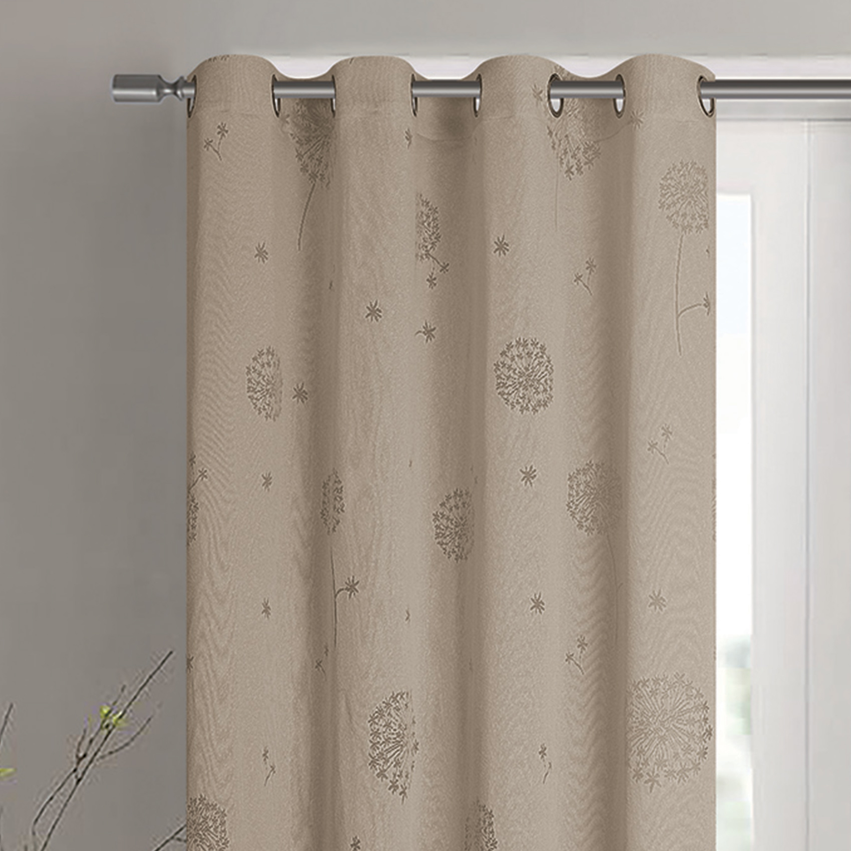 Paire de voilages à oeillets fleurs effet tissé — vue 3