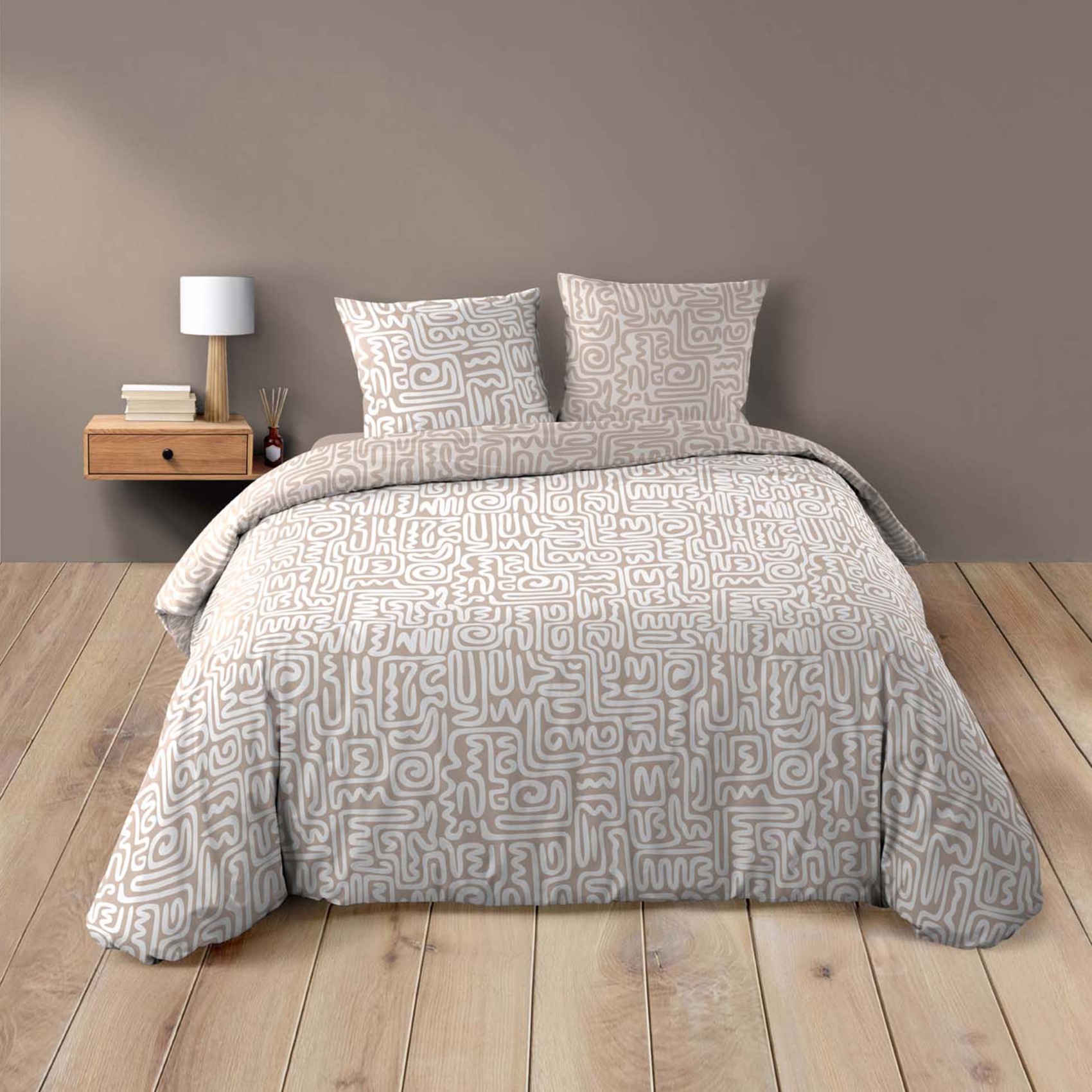 Parure de lit 3 pièces en coton à motif géométrique housse + taies