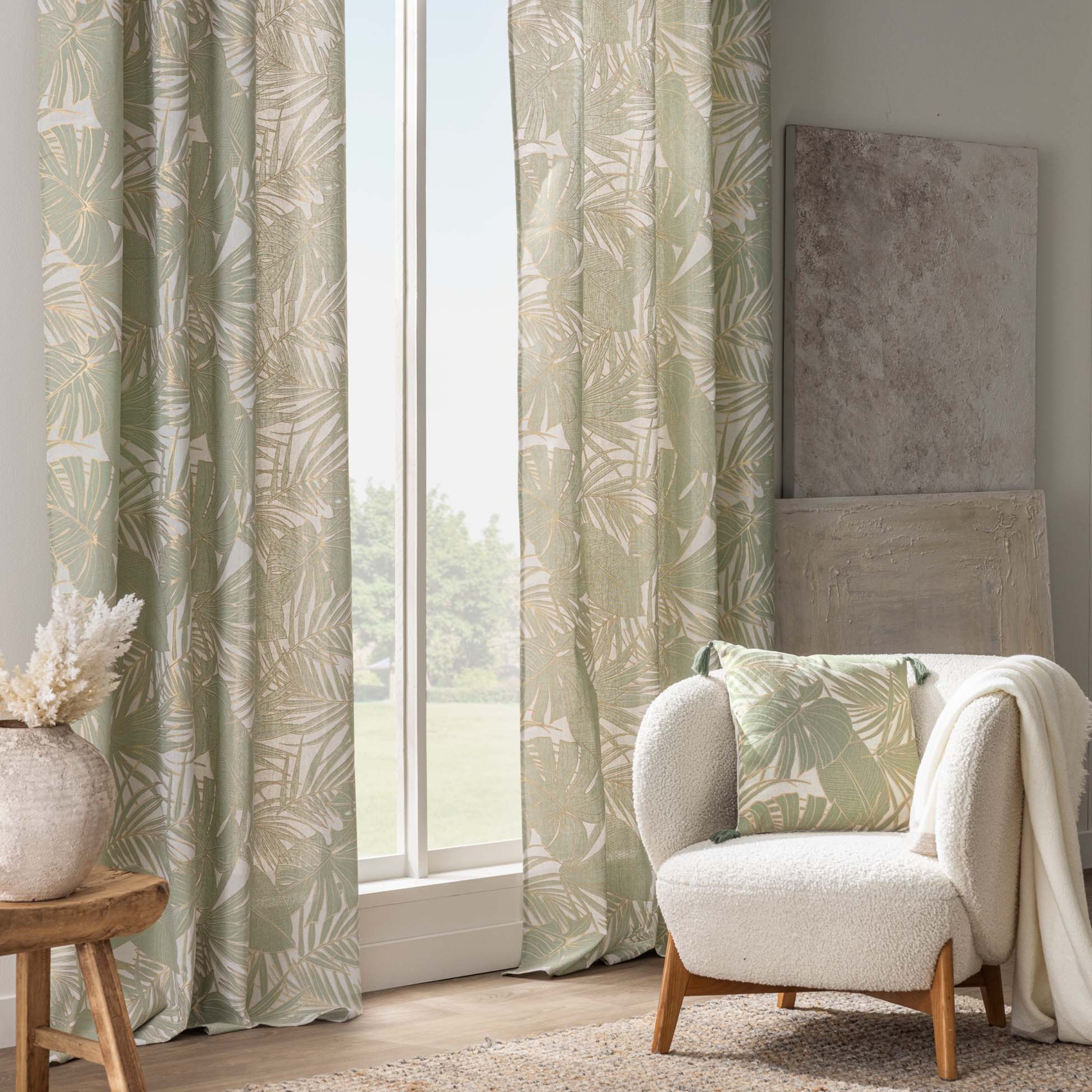 Rideau à œillets polycoton feuillages métallisé — vue 3