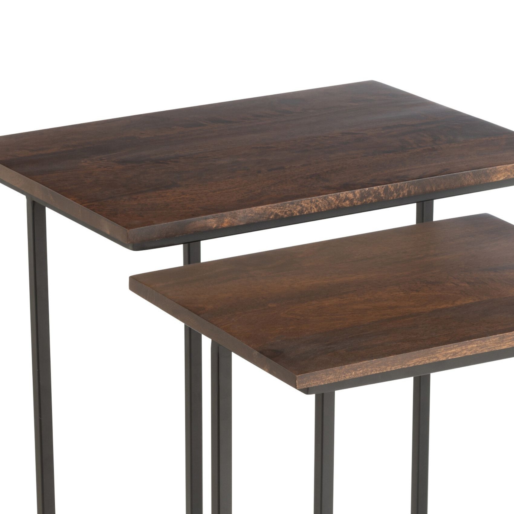 Set de 2 tables d’appoint rectangulaires en bois de manguier et métal — vue 3