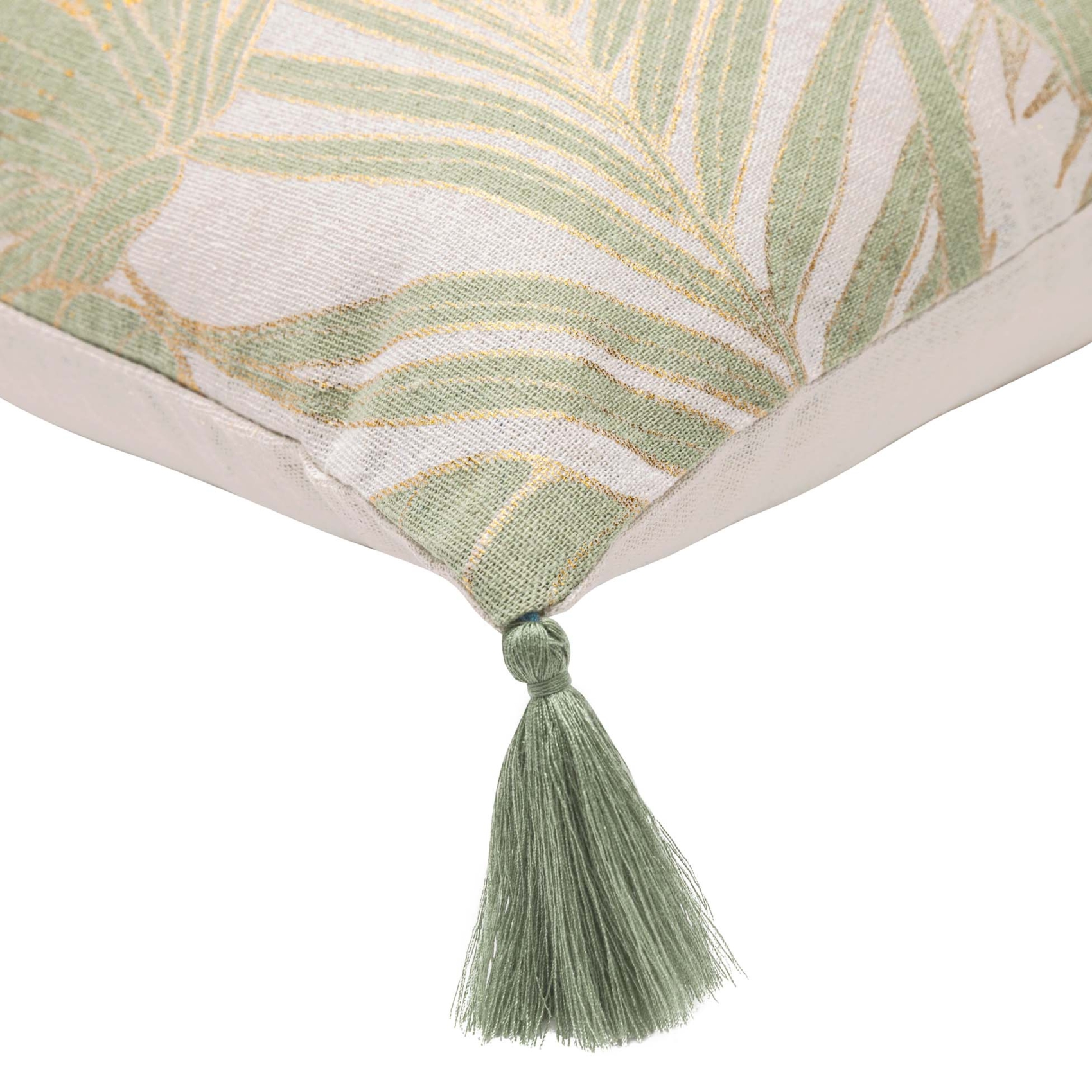 Coussin polycoton feuillages tropicaux métallisé à pompons — vue 5