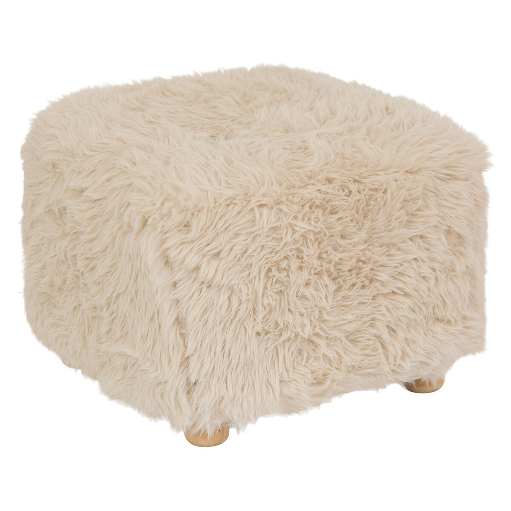 Pouf carré à poils longs avec pieds en pin