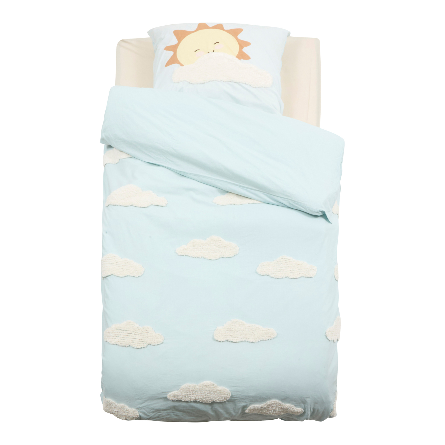 Parure de lit enfant 2 pièces coton tufté nuages housse + taie