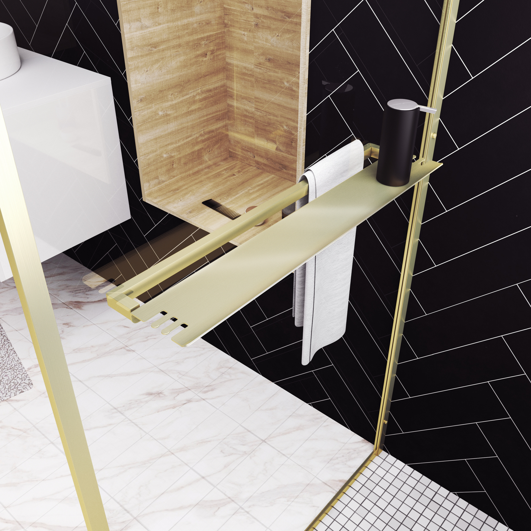 Paroi de douche à l’italienne avec étagère et porte-serviette — vue 6