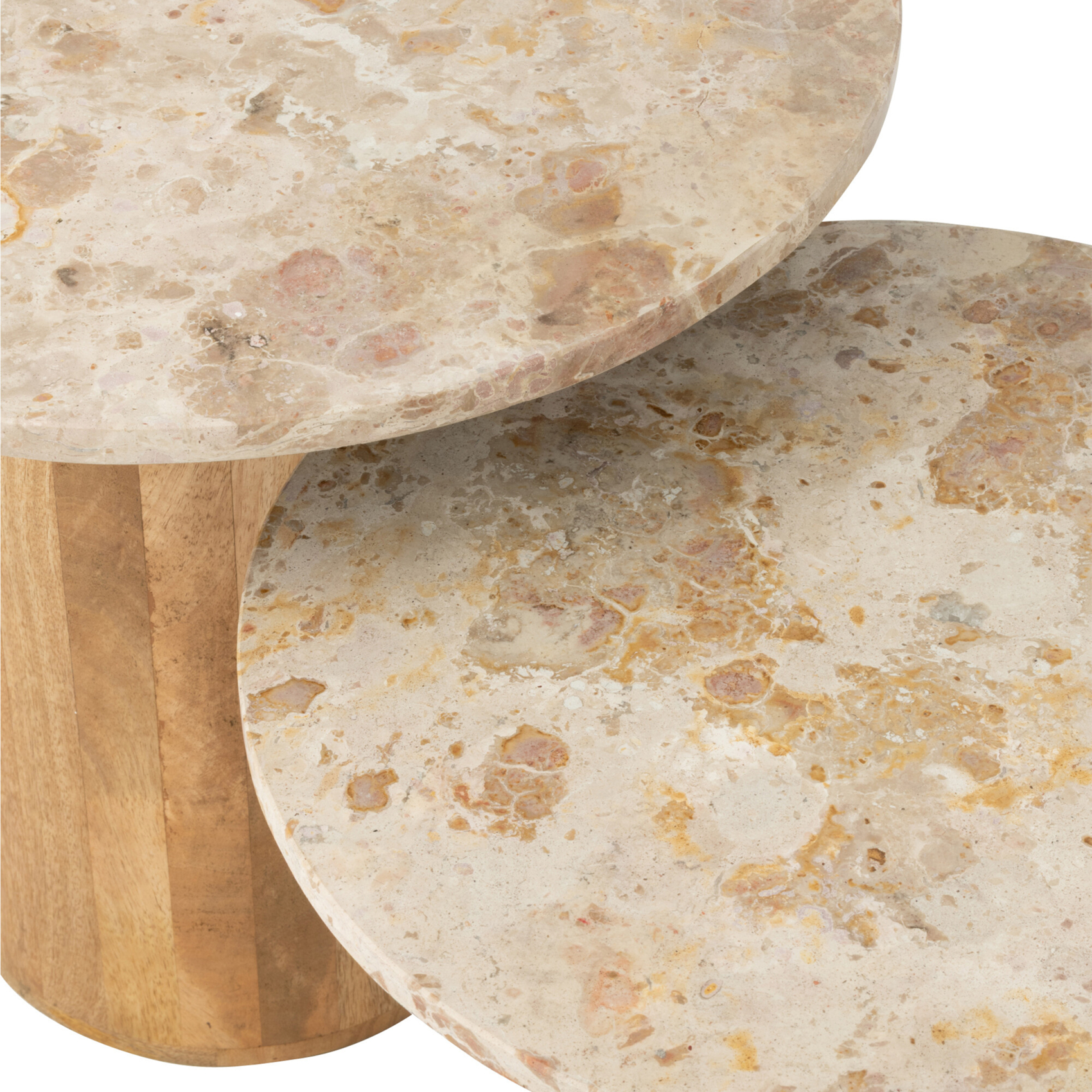Lot de 2 tables basses rondes bois effet marbre — vue 3